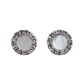 Silver Round Swarovski Crystal Rhinestone Pave Invisible Clip On Stud Earrings ( White )