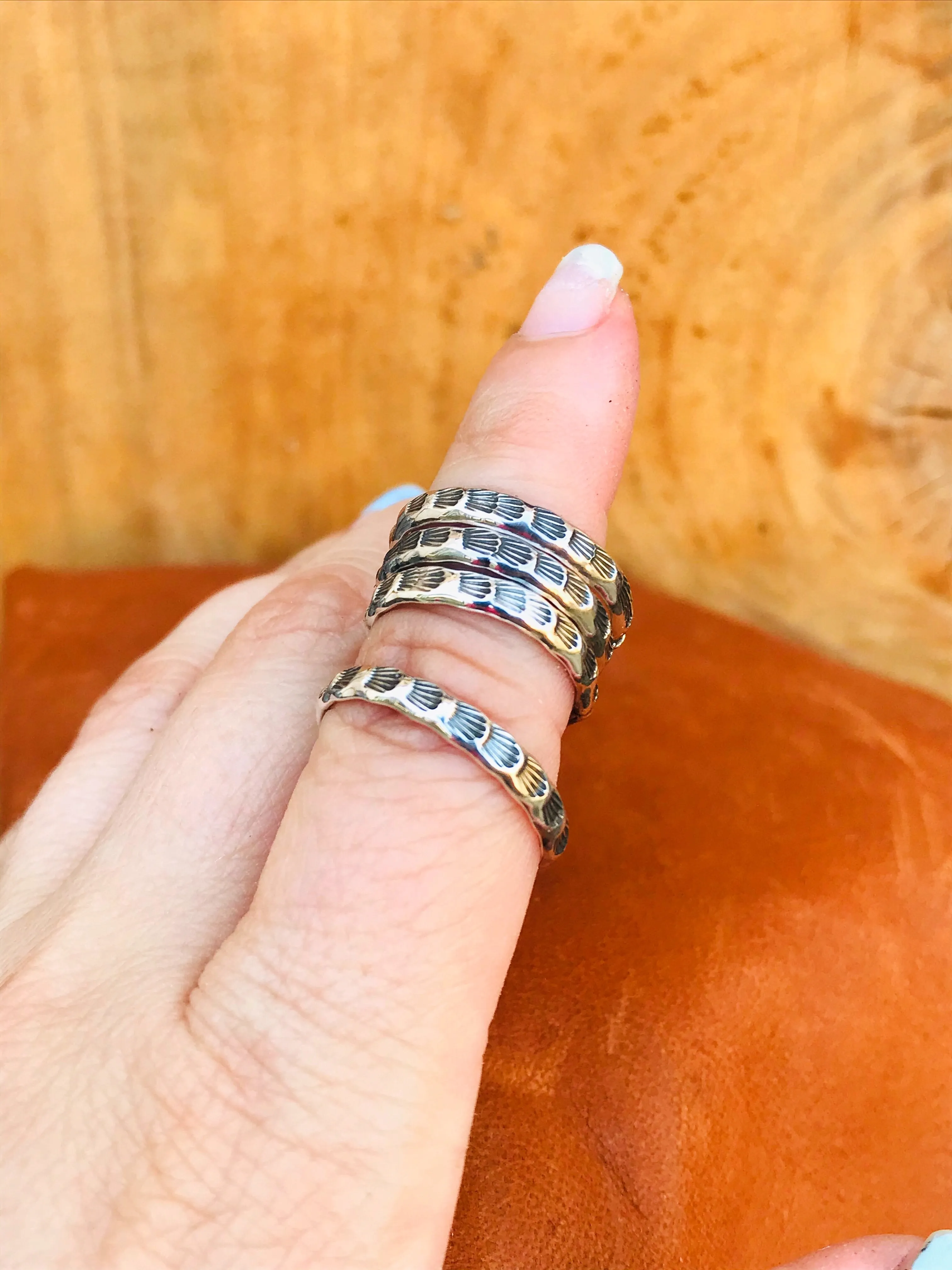 Silver Stamped Stacker Rings