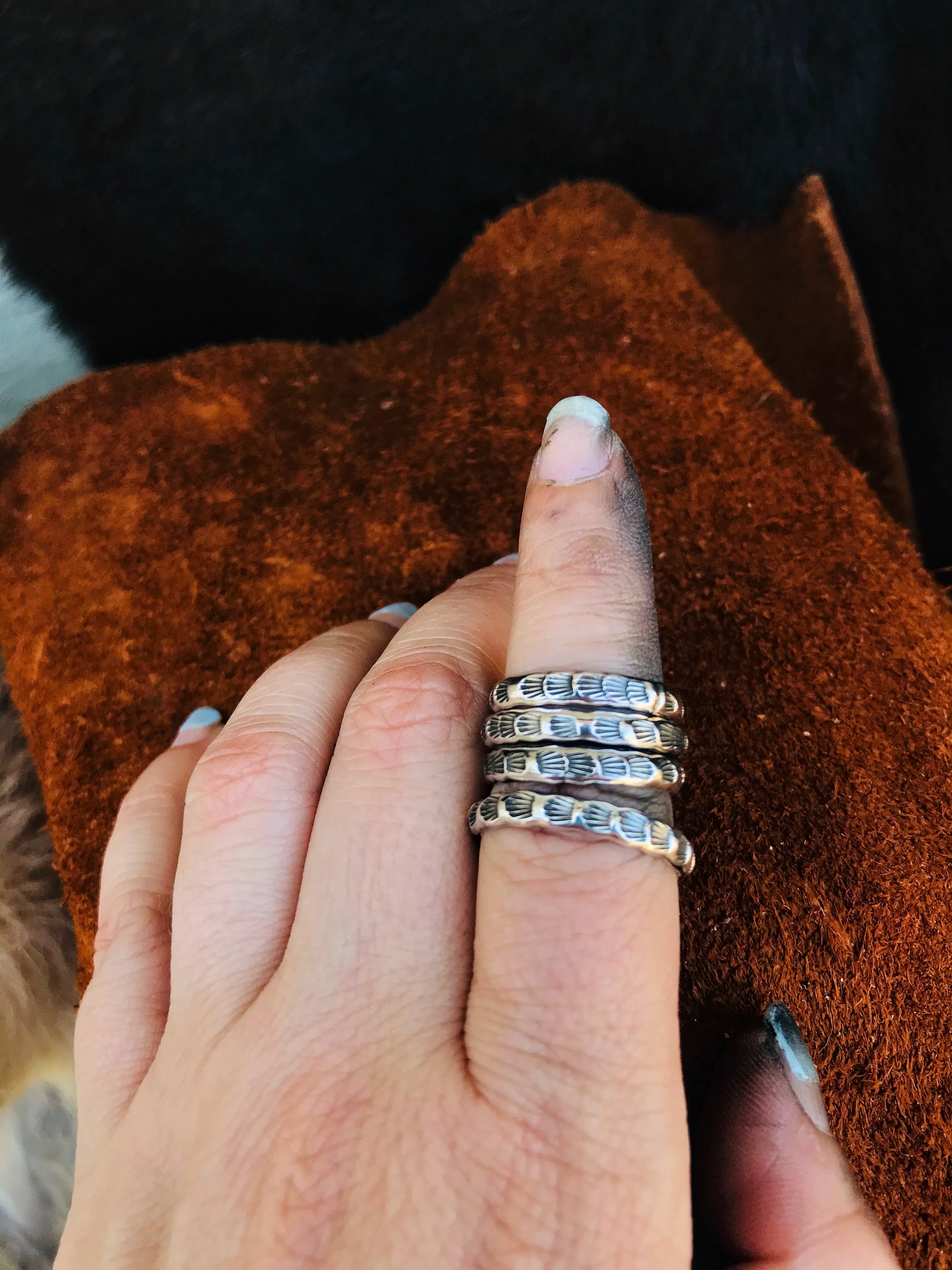 Silver Stamped Stacker Rings