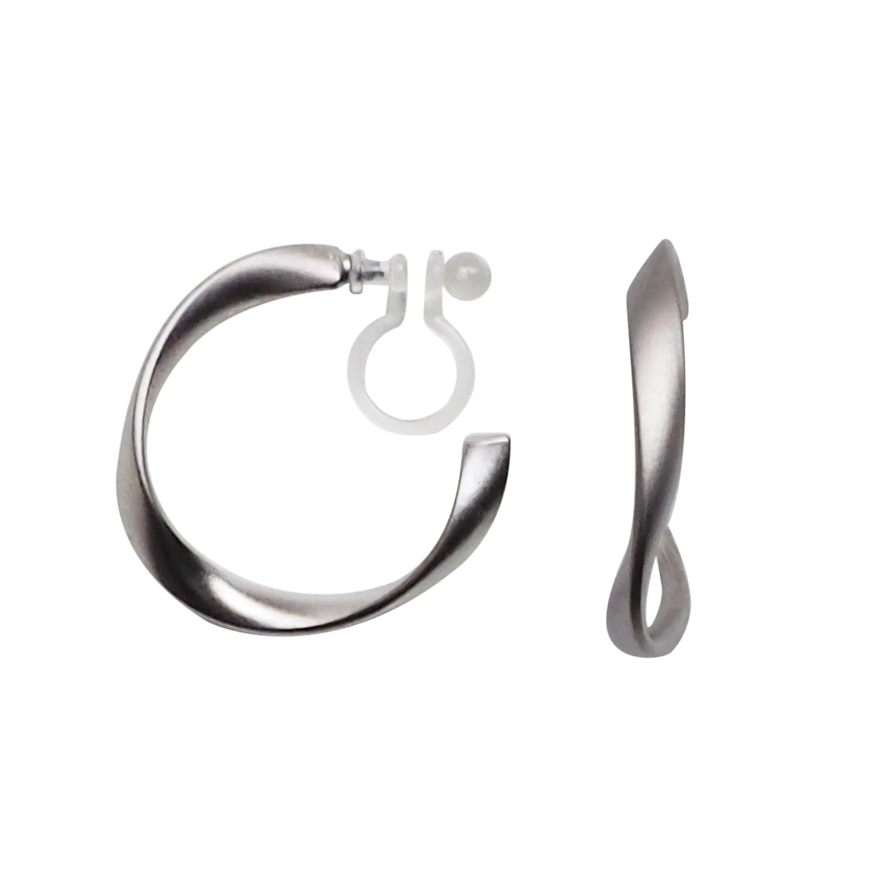 Silver Twisted Invisible Clip On Hoop Earrings