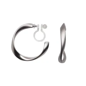 Silver Twisted Invisible Clip On Hoop Earrings