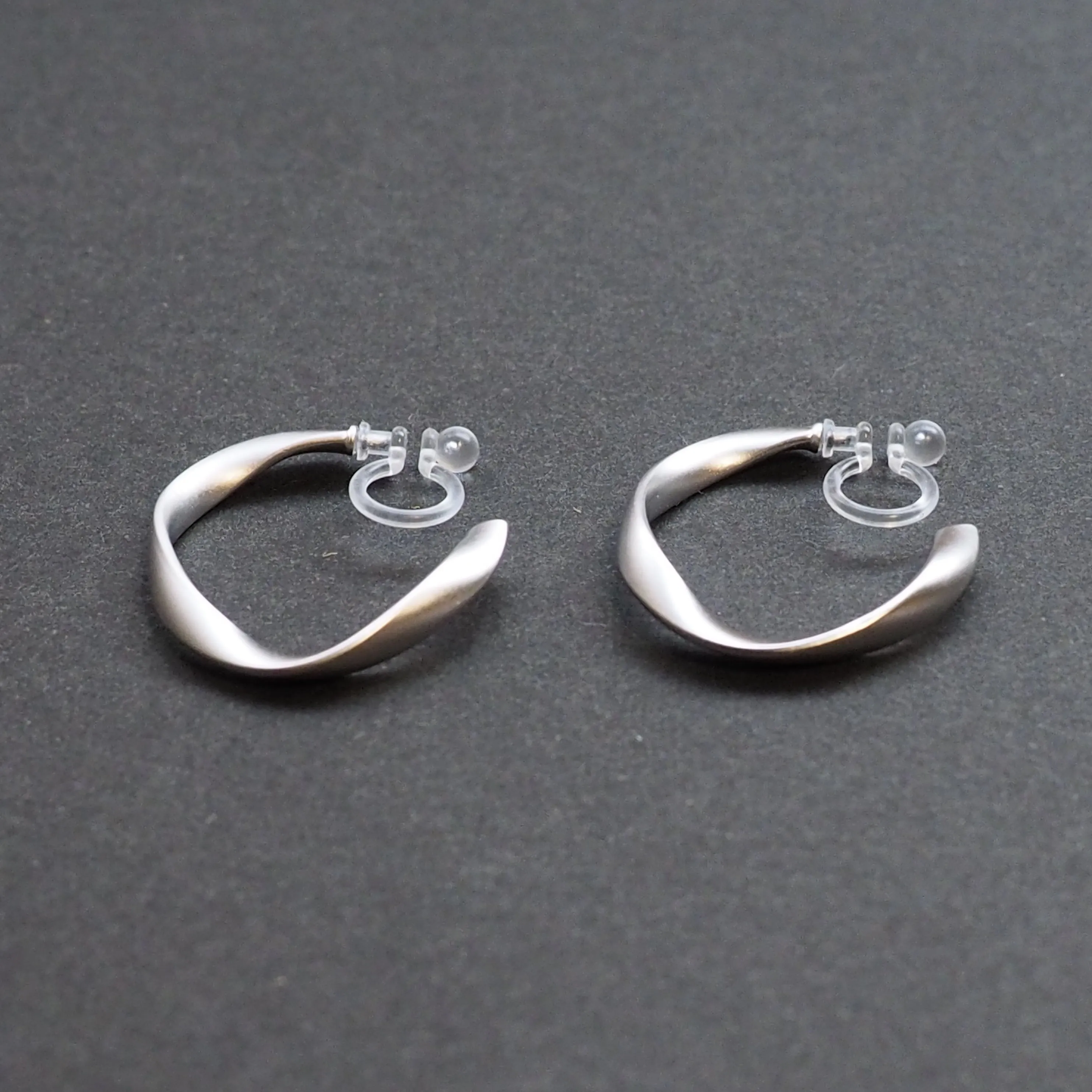 Silver Twisted Invisible Clip On Hoop Earrings