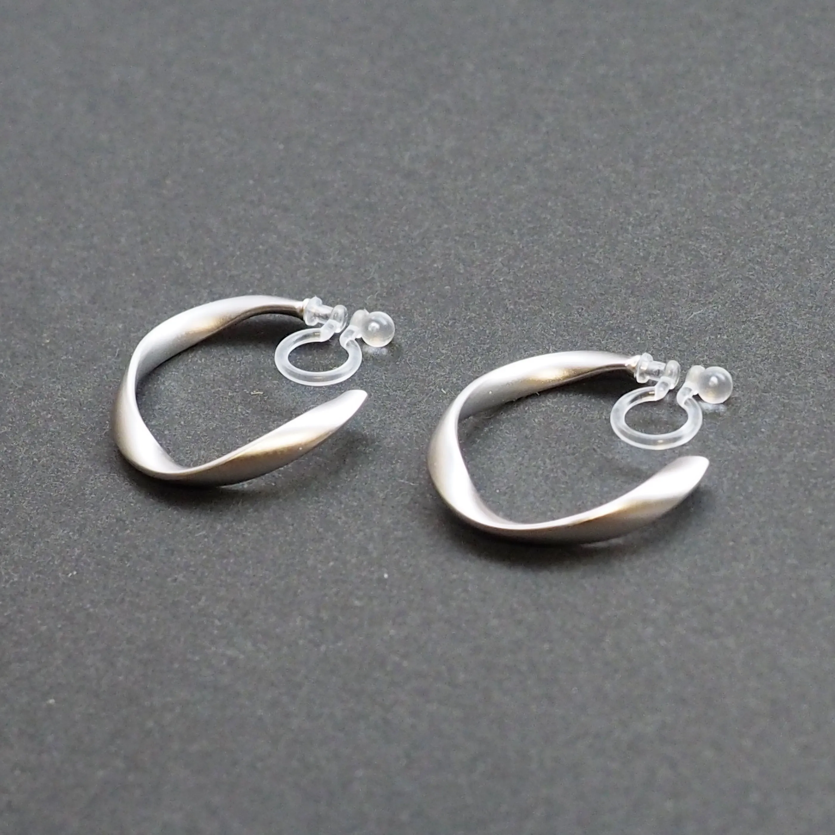 Silver Twisted Invisible Clip On Hoop Earrings