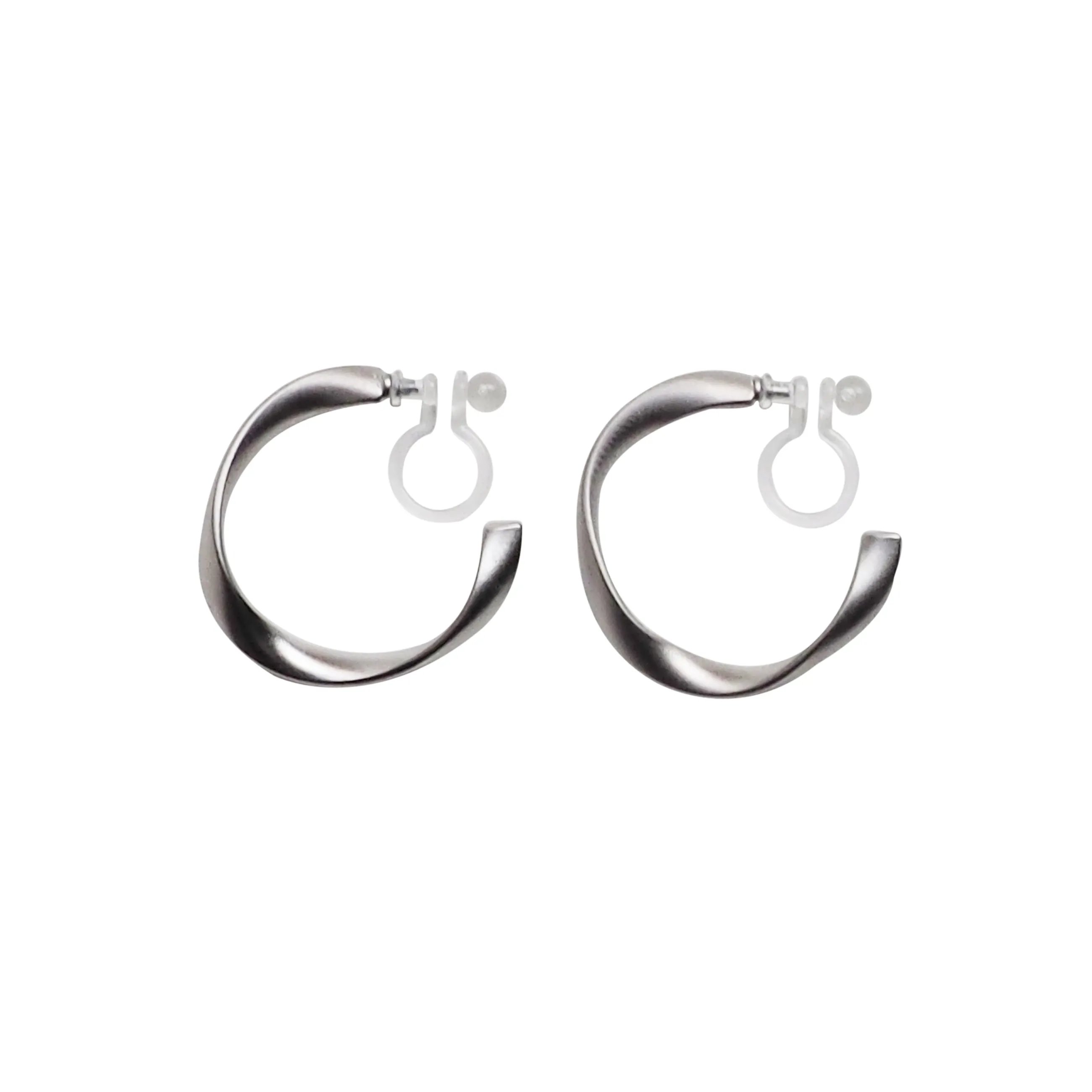 Silver Twisted Invisible Clip On Hoop Earrings