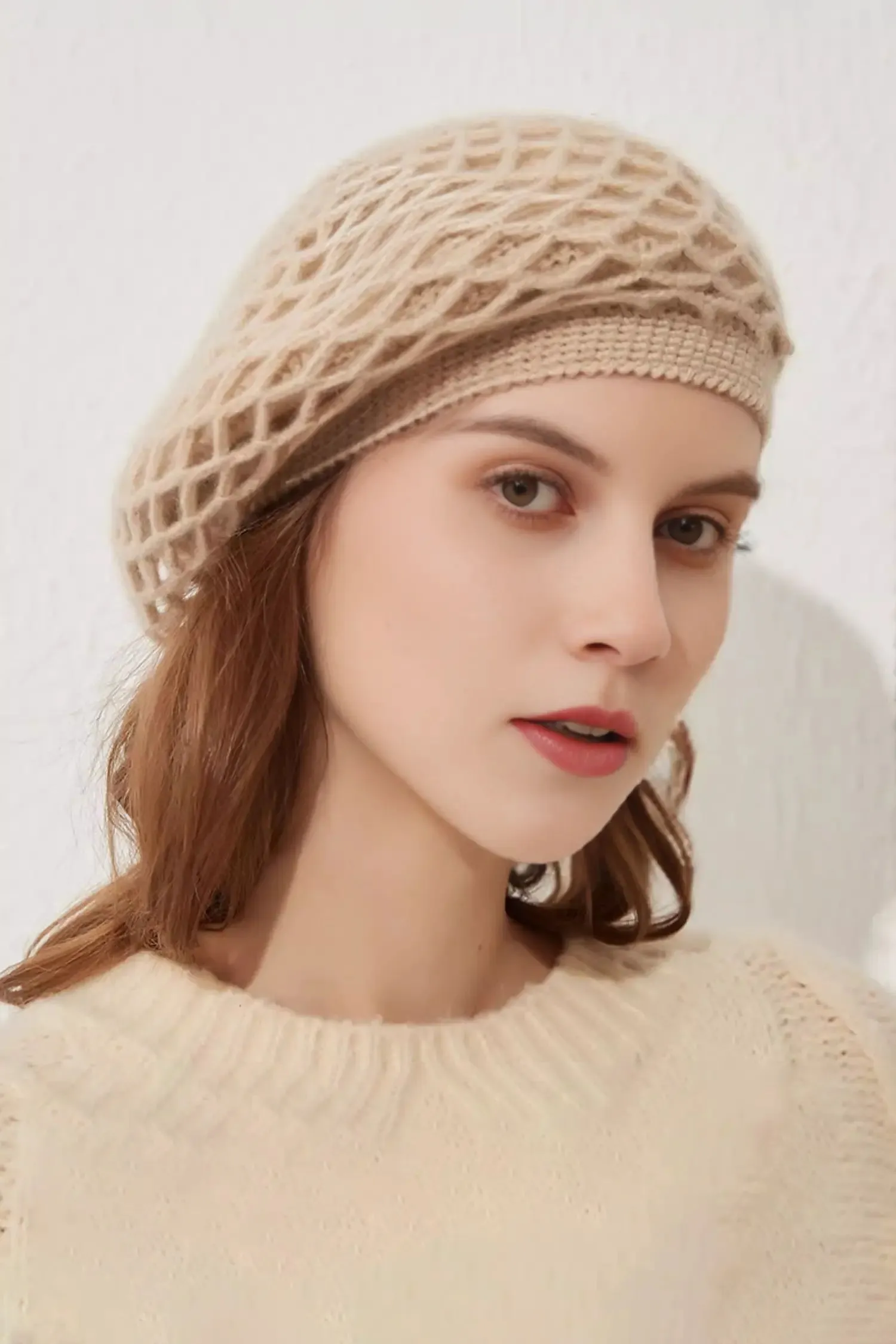 Slouchy Woven 100 Cashmere French Beret