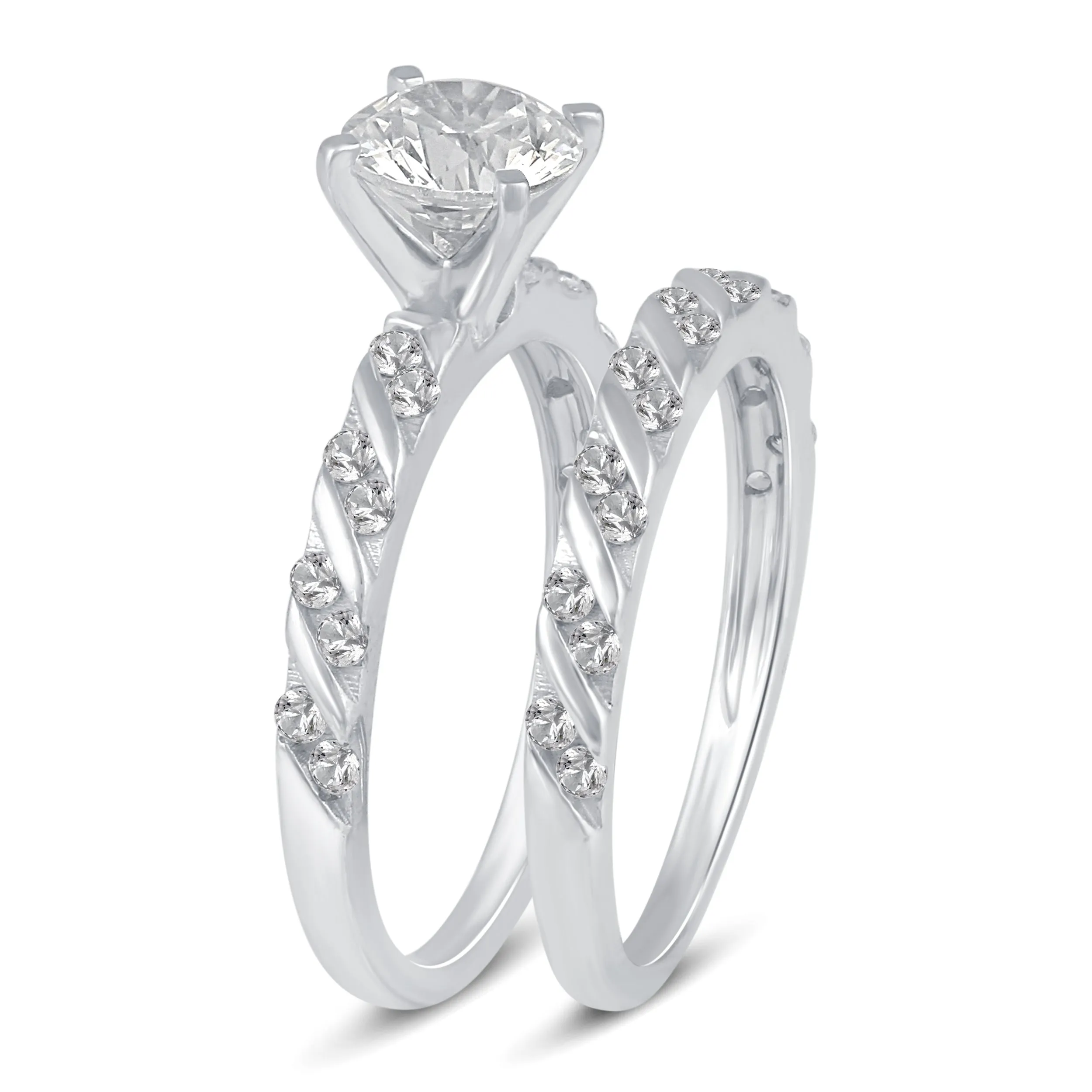 Solitaire Pave Accent Eternity Ring Set in 925 Sterling Silver