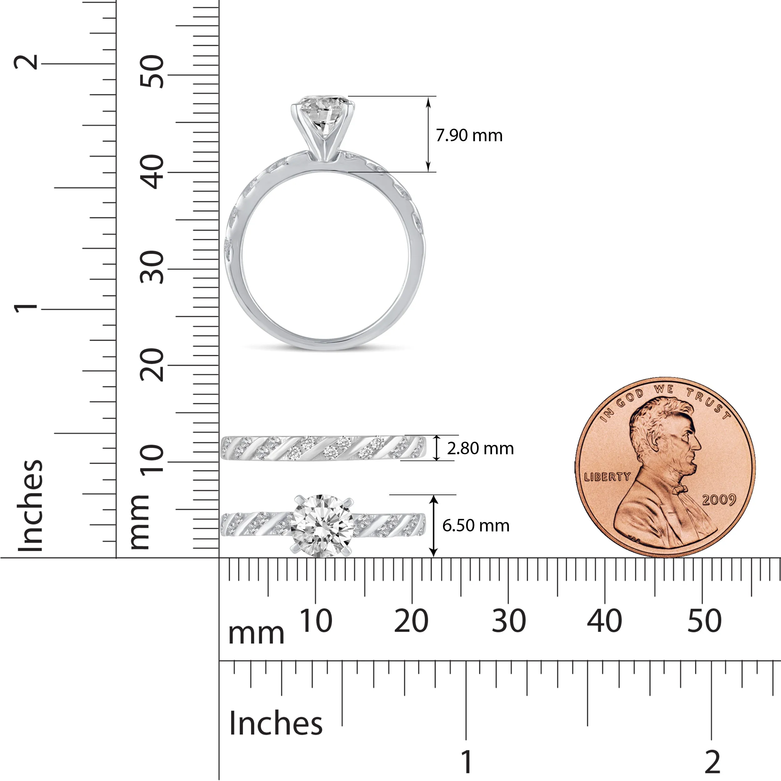 Solitaire Pave Accent Eternity Ring Set in 925 Sterling Silver