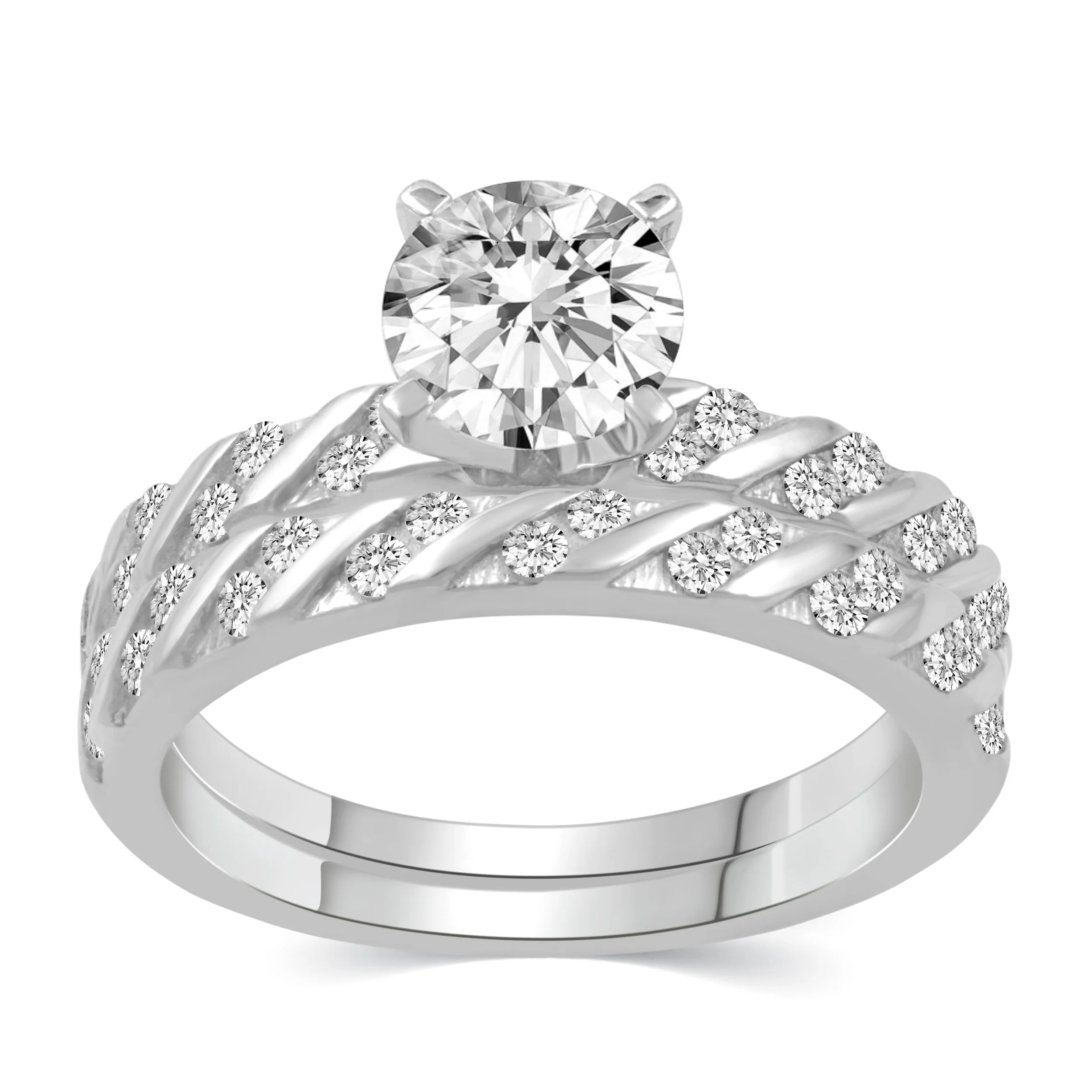 Solitaire Pave Accent Eternity Ring Set in 925 Sterling Silver