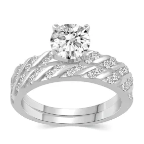 Solitaire Pave Accent Eternity Ring Set in 925 Sterling Silver