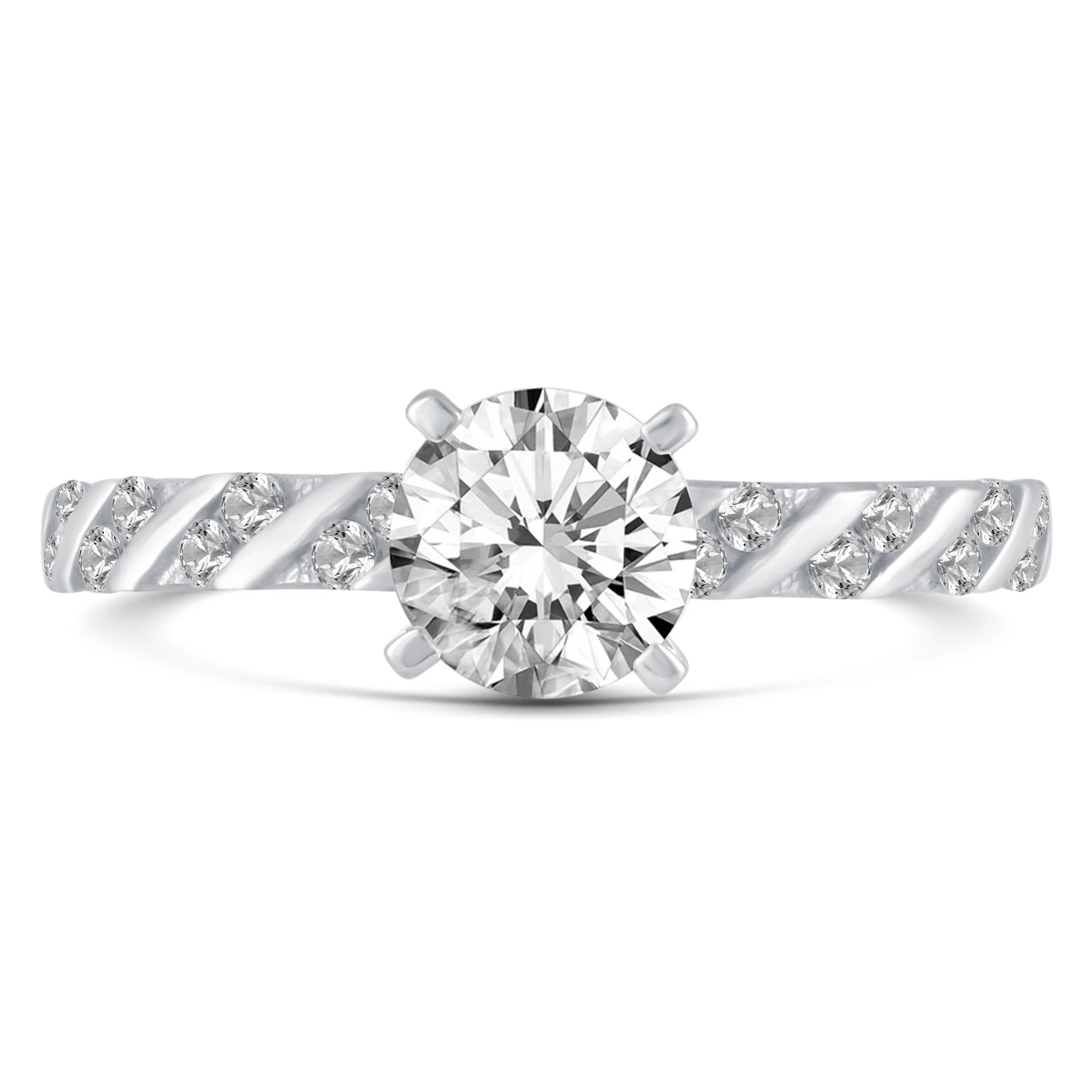 Solitaire Pave Accent Eternity Ring Set in 925 Sterling Silver
