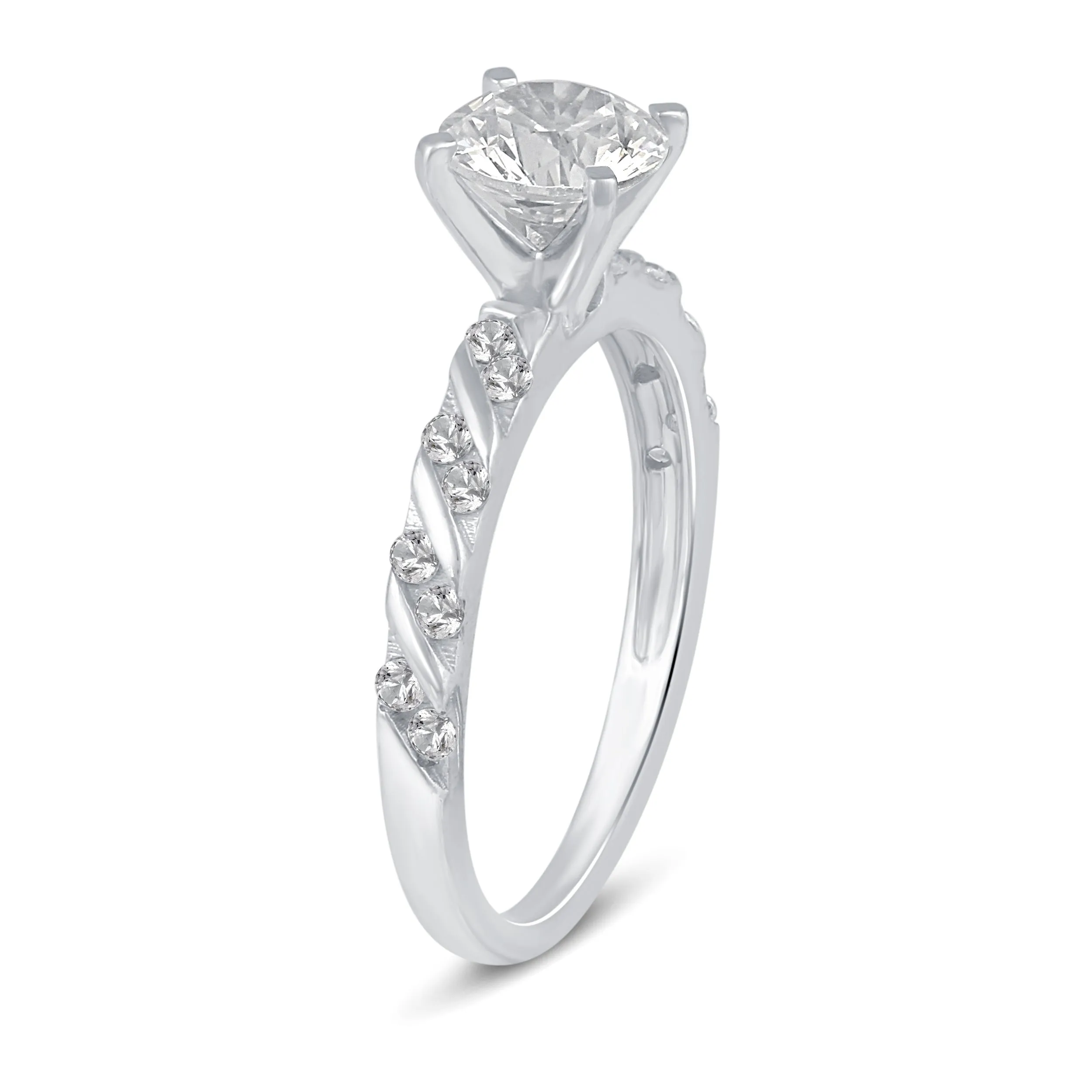 Solitaire Pave Accent Eternity Ring Set in 925 Sterling Silver