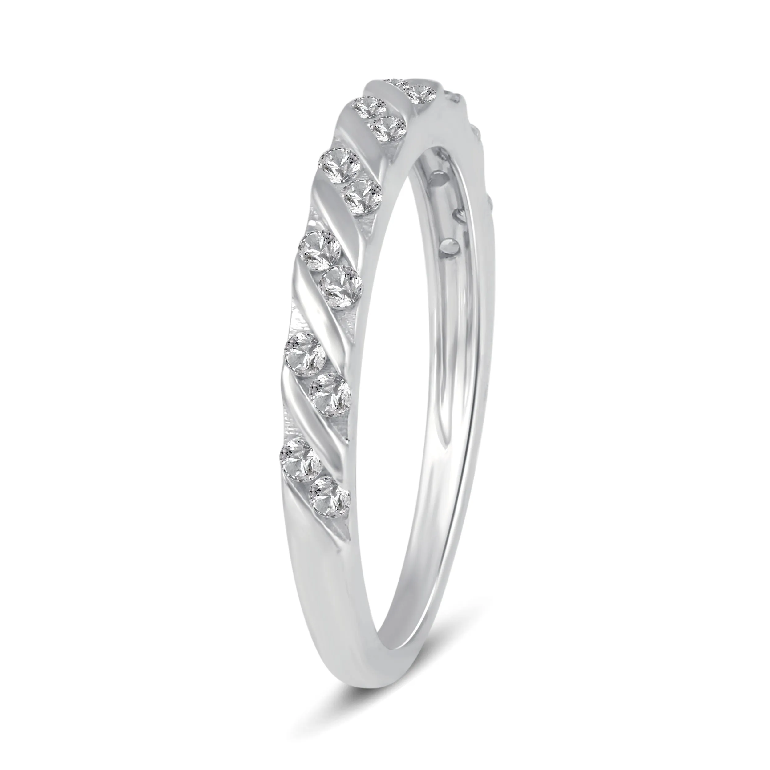 Solitaire Pave Accent Eternity Ring Set in 925 Sterling Silver