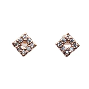 Square Cubic Zirconia Crystal Pave Invisible Clip On Stud Earrings ( Rose gold tone )