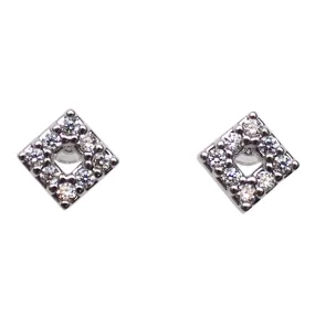 Square Cubic Zirconia Crystal Pave Invisible Clip On Stud Earrings ( Silver tone )