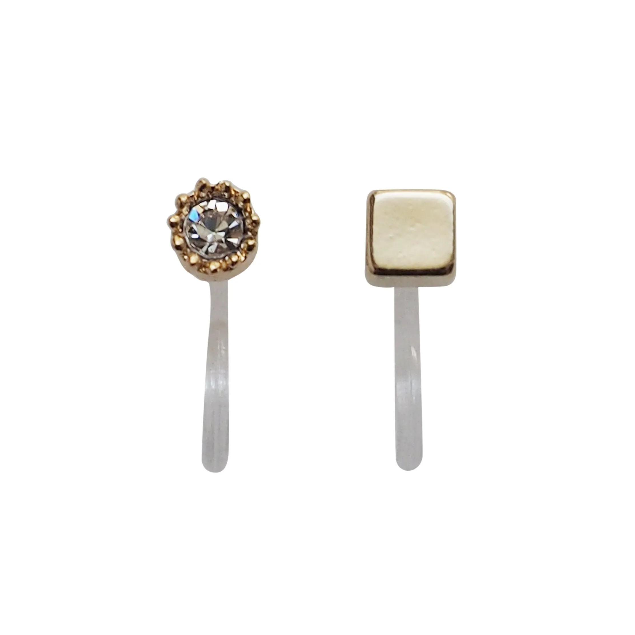 Square Rhinestone and Gold Invisible Clip On Stud Earrings