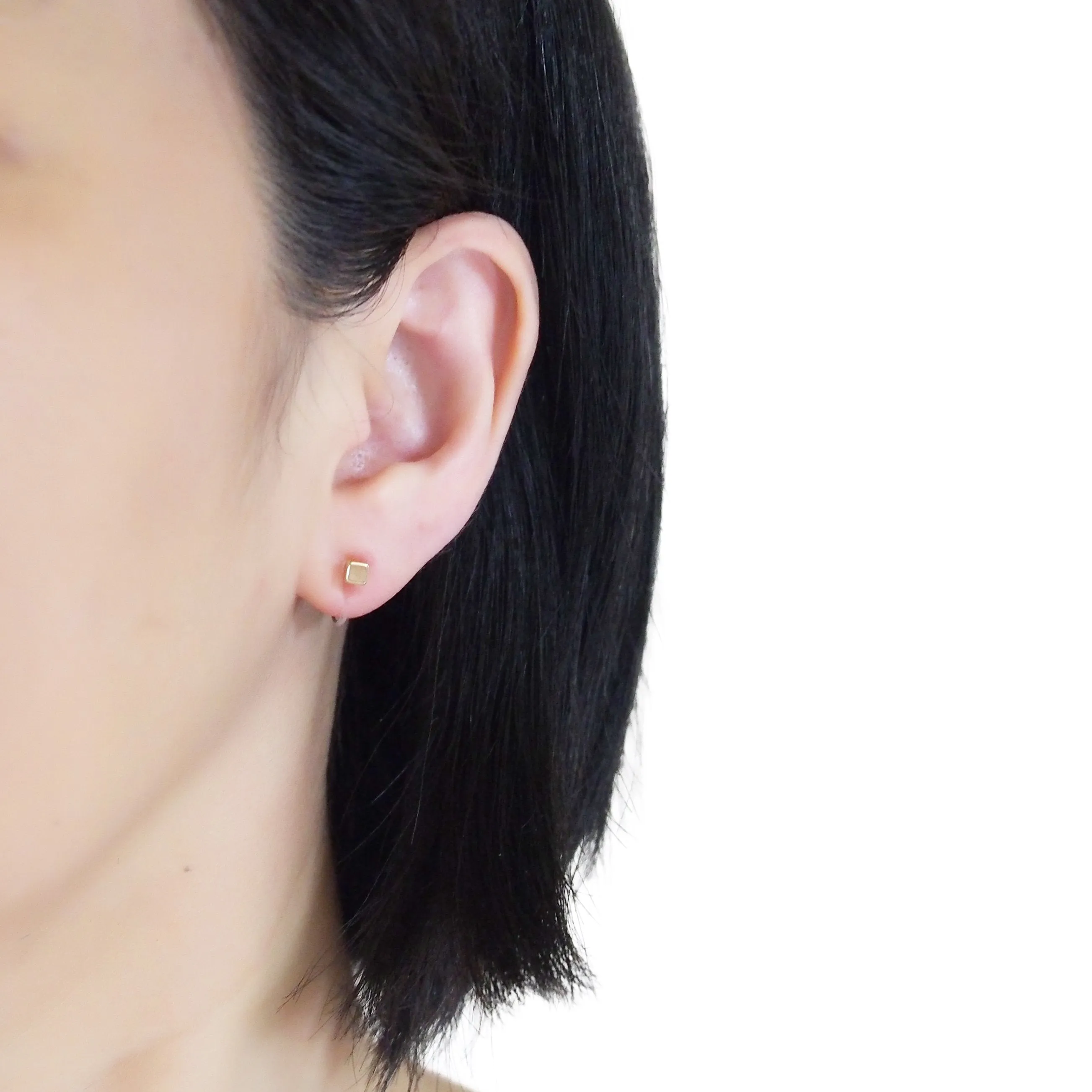 Square Rhinestone and Gold Invisible Clip On Stud Earrings