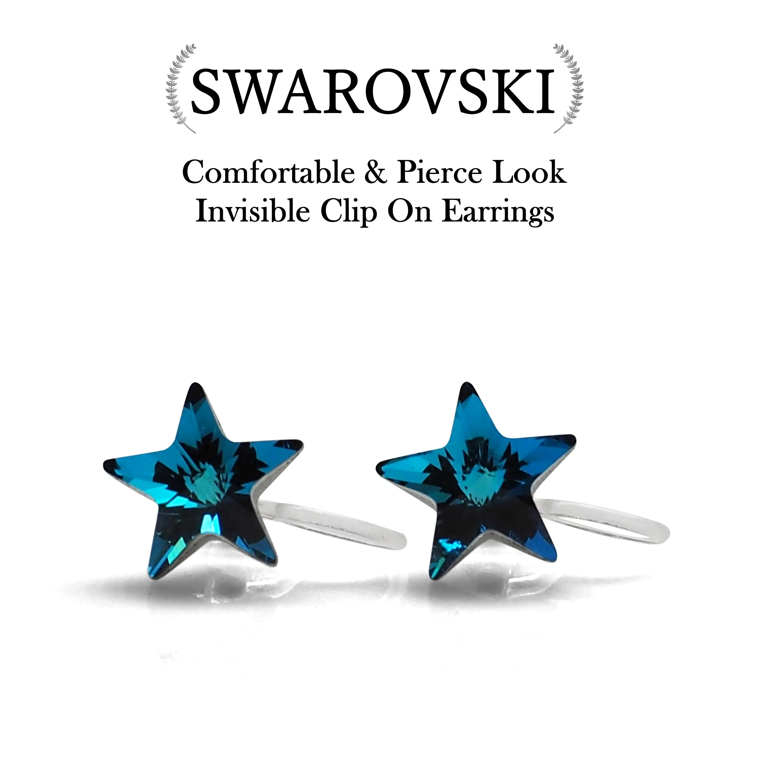 Star Swarovski Crystal Screw-Back Invisible Clip On Stud Earrings
