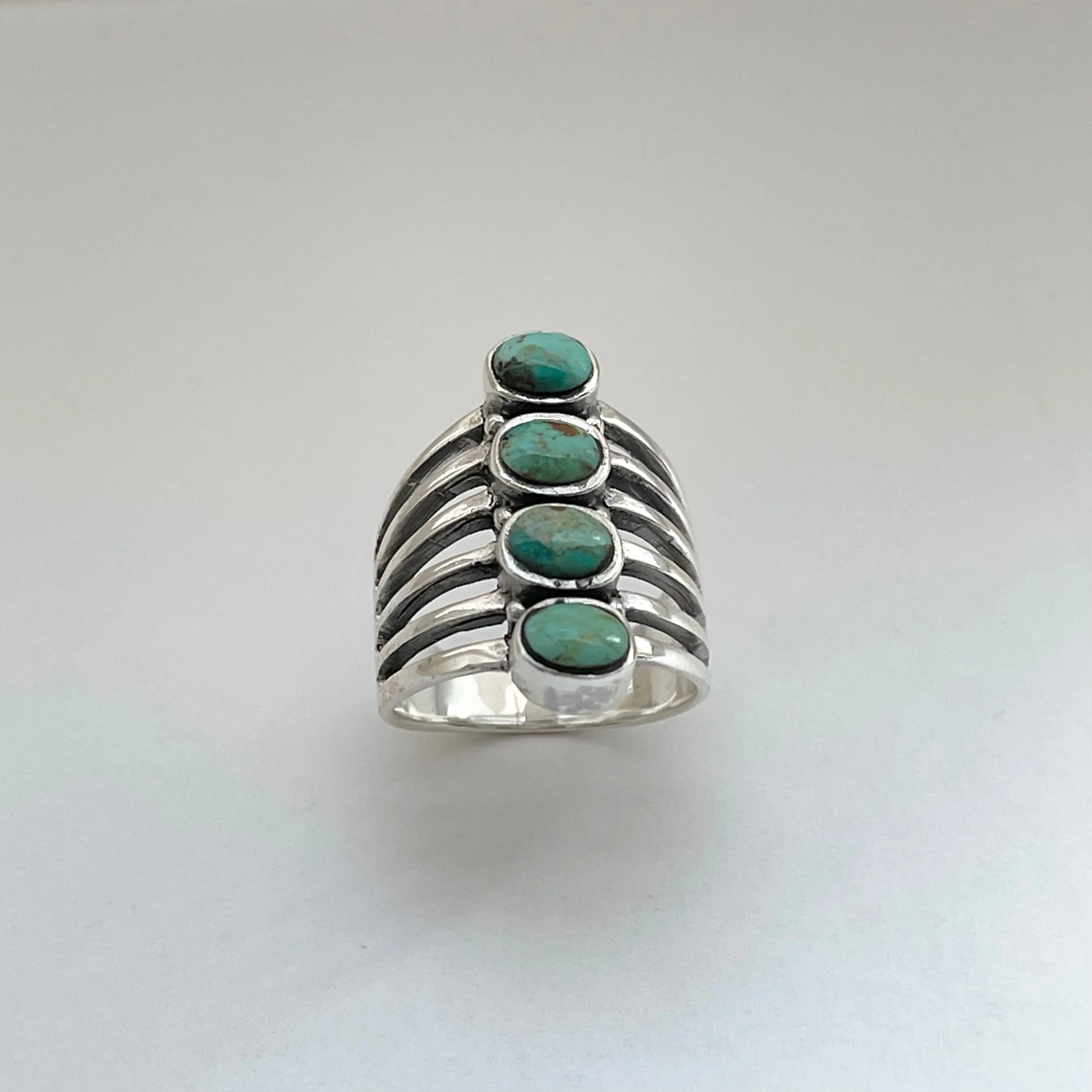 Sterling Silver 4 Round Genuine Turquoise Ring, Statement Ring, Boho Ring, Silver Ring