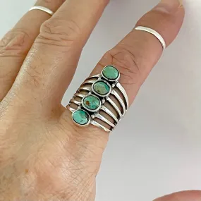 Sterling Silver 4 Round Genuine Turquoise Ring, Statement Ring, Boho Ring, Silver Ring
