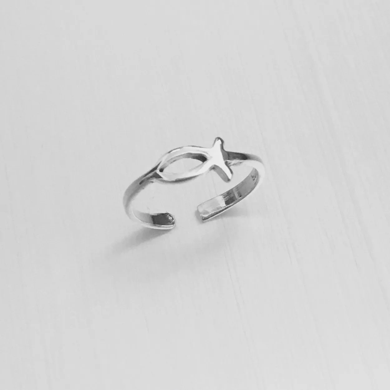 Sterling Silver Adjustable Icthus Toe Ring, Silver Ring, Fish Ring, Religious Ring