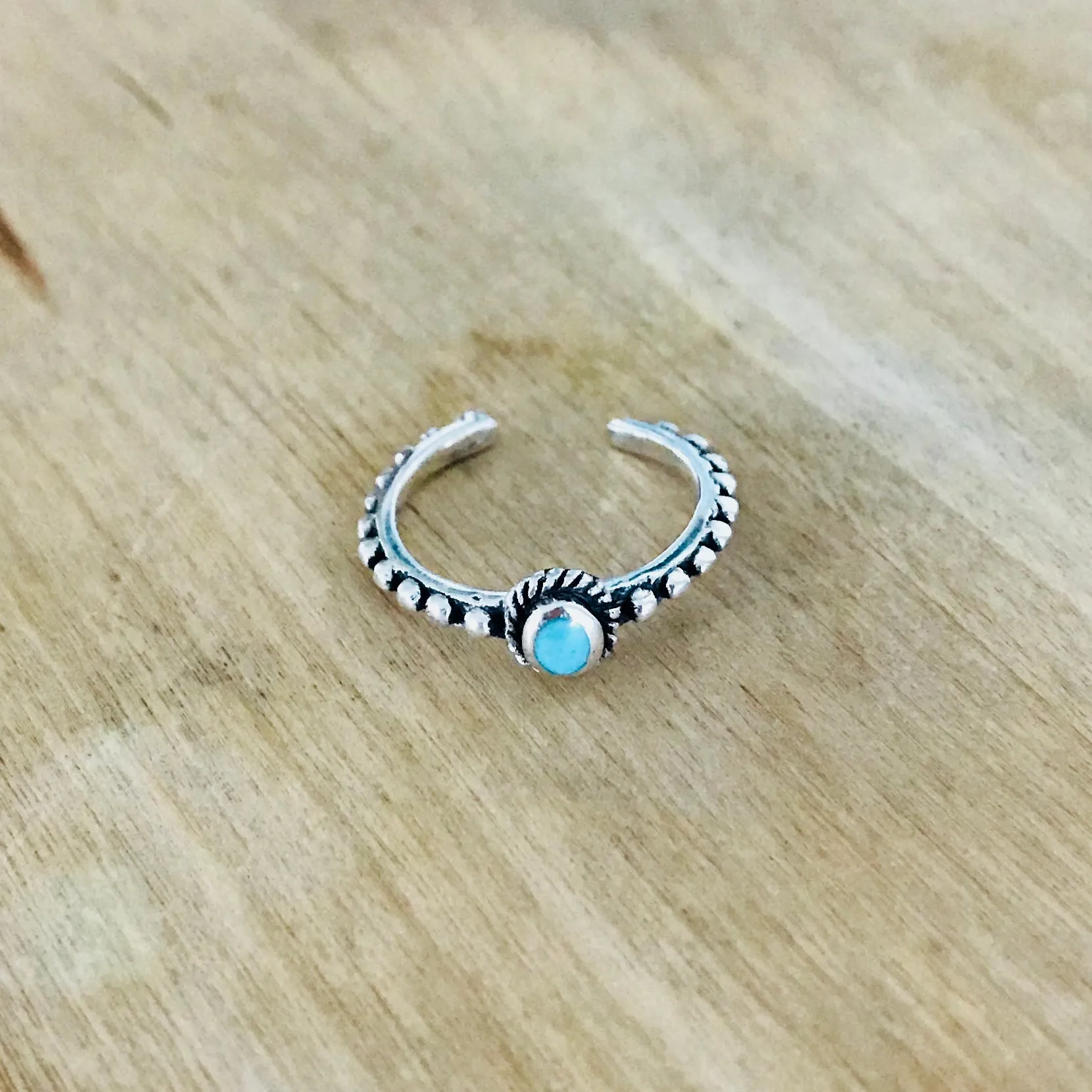 Sterling Silver Bali Style Toe Ring with Synthetic Turquoise, Bali Ring, Boho Ring, Silver Ring