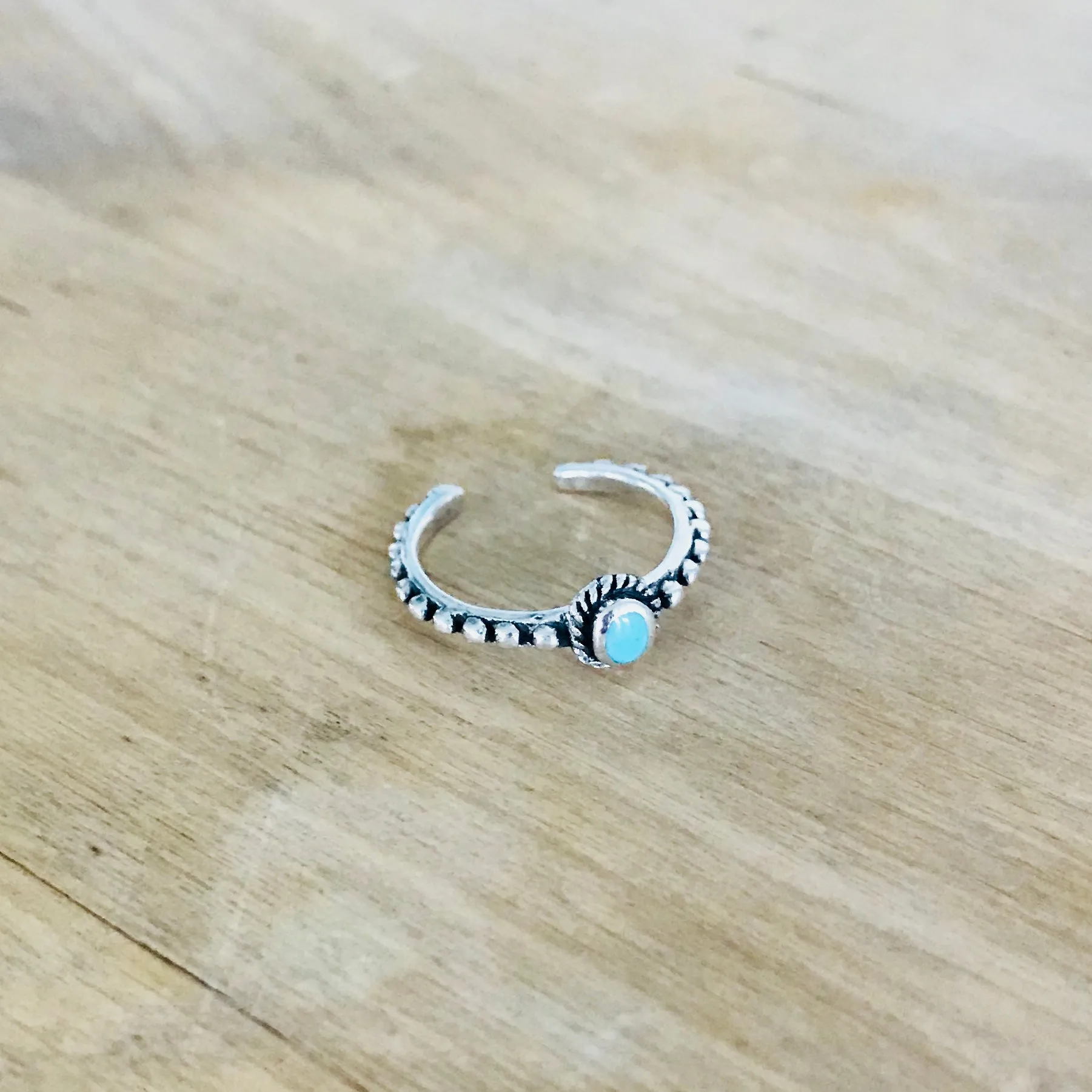 Sterling Silver Bali Style Toe Ring with Synthetic Turquoise, Bali Ring, Boho Ring, Silver Ring