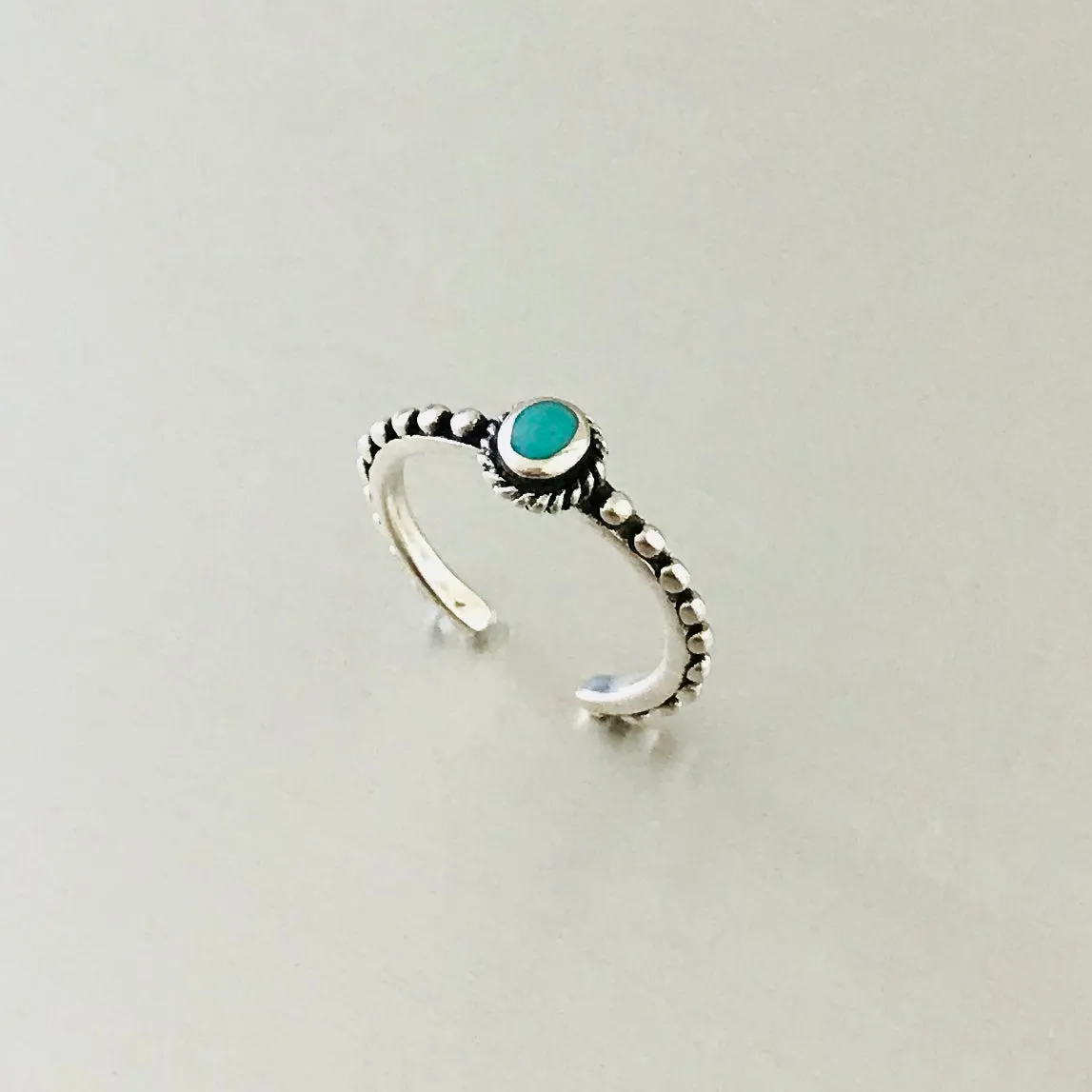 Sterling Silver Bali Style Toe Ring with Synthetic Turquoise, Bali Ring, Boho Ring, Silver Ring