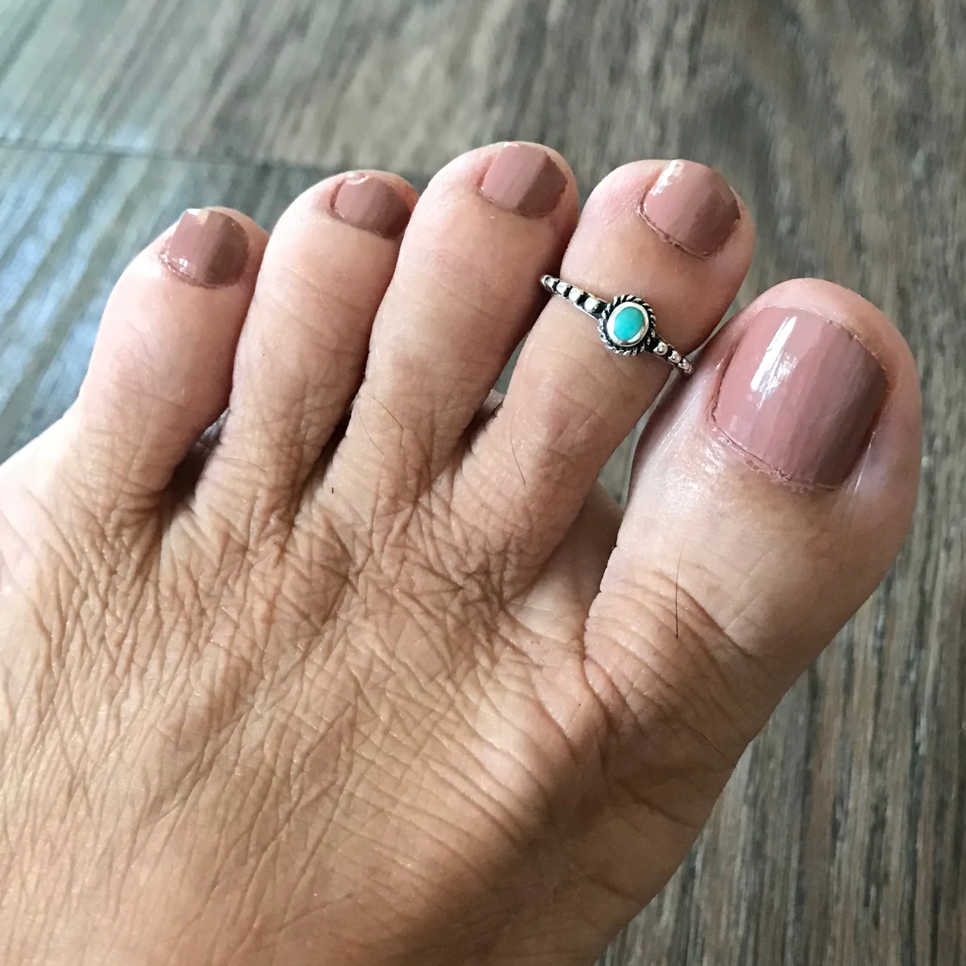 Sterling Silver Bali Style Toe Ring with Synthetic Turquoise, Bali Ring, Boho Ring, Silver Ring