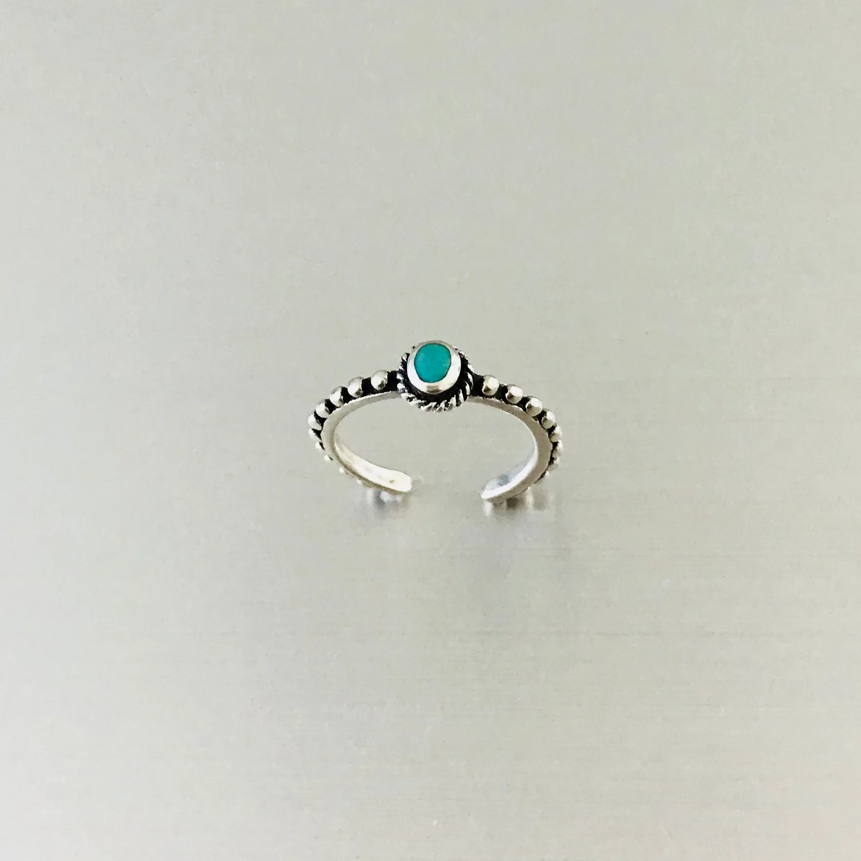 Sterling Silver Bali Style Toe Ring with Synthetic Turquoise, Bali Ring, Boho Ring, Silver Ring