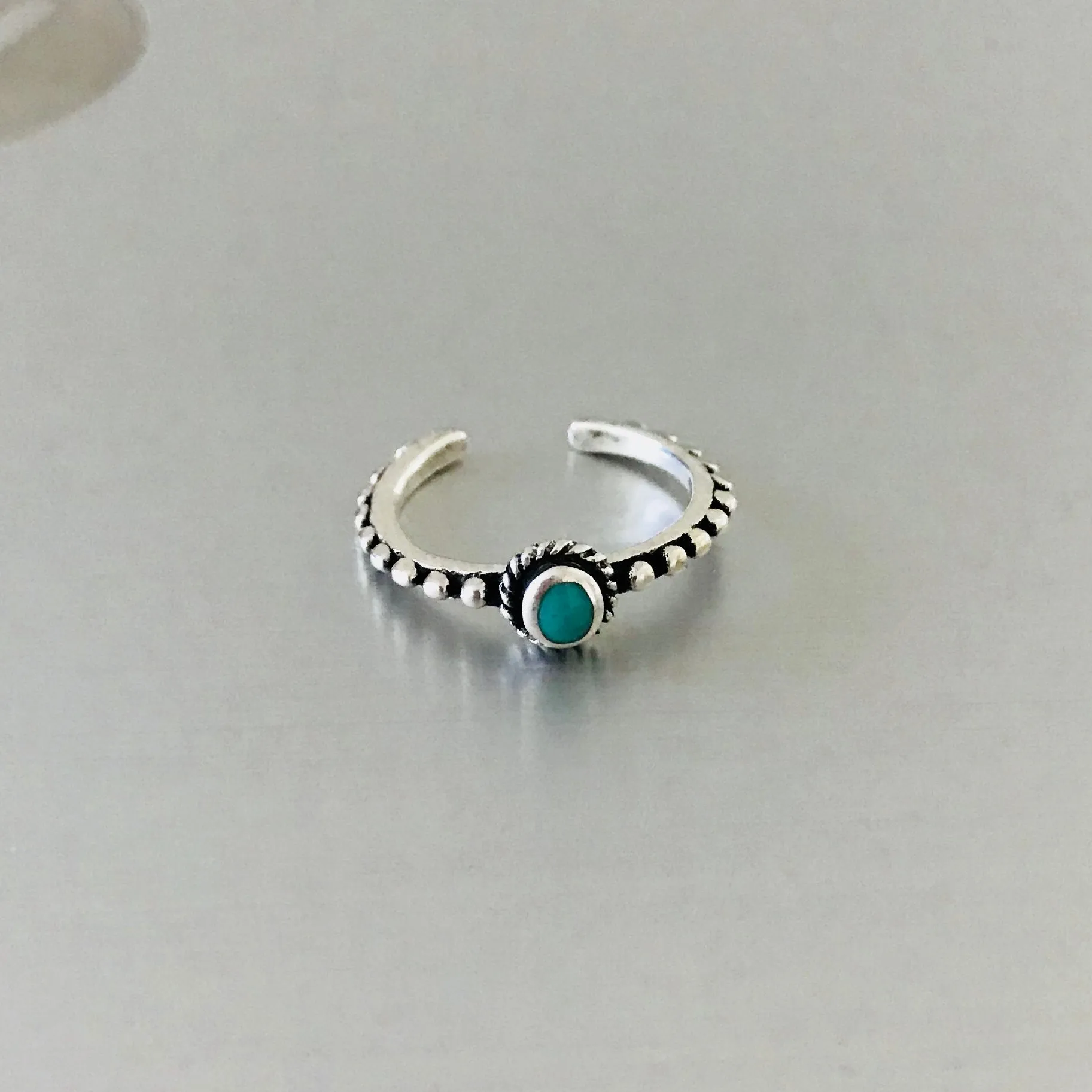 Sterling Silver Bali Style Toe Ring with Synthetic Turquoise, Bali Ring, Boho Ring, Silver Ring