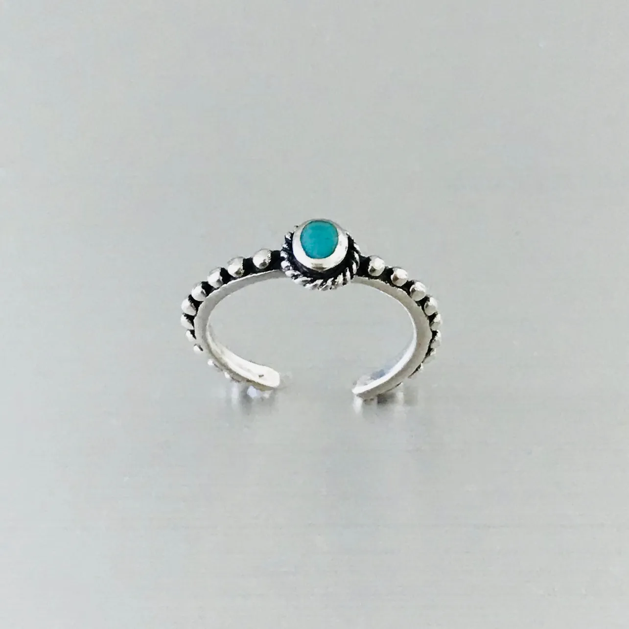Sterling Silver Bali Style Toe Ring with Synthetic Turquoise, Bali Ring, Boho Ring, Silver Ring
