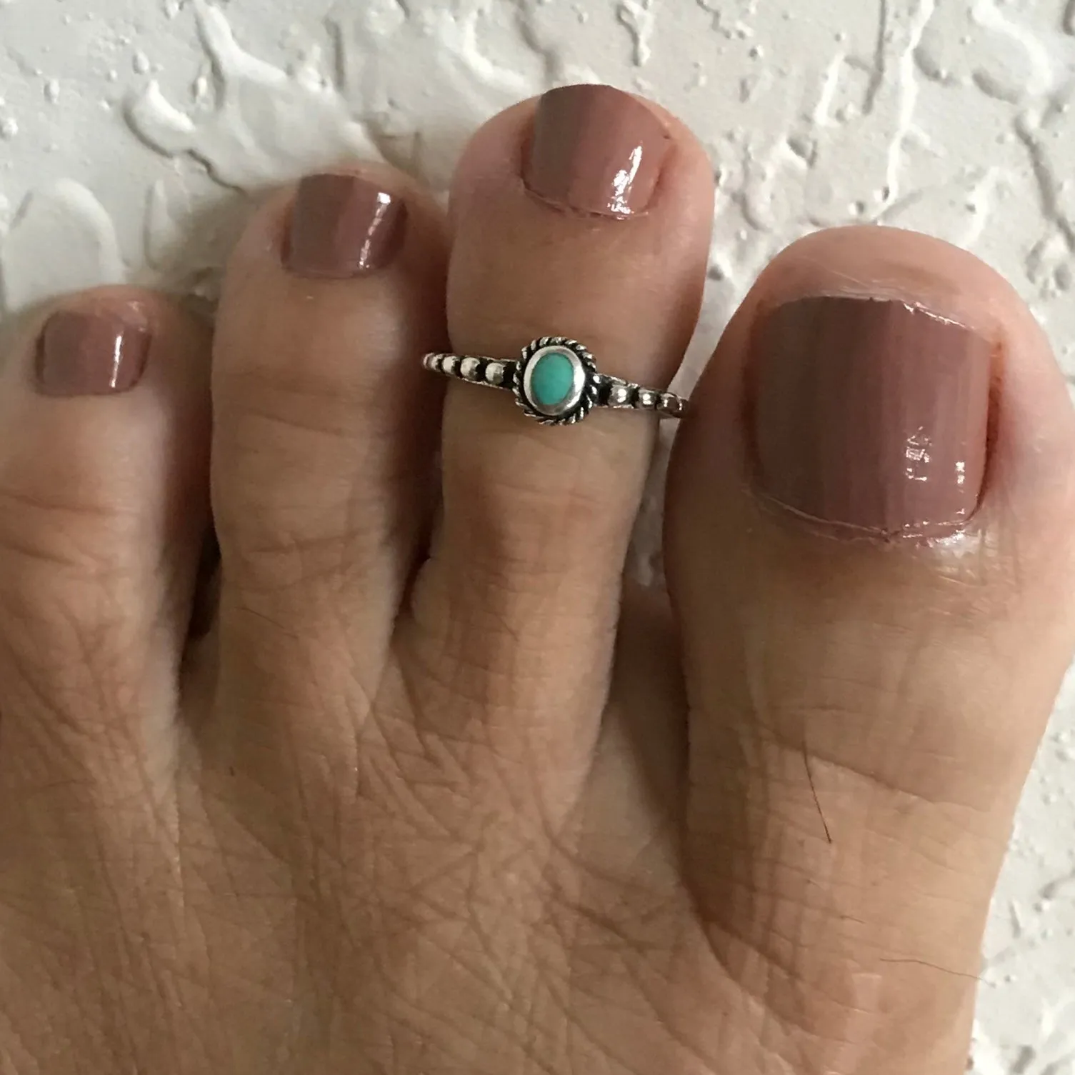 Sterling Silver Bali Style Toe Ring with Synthetic Turquoise, Bali Ring, Boho Ring, Silver Ring