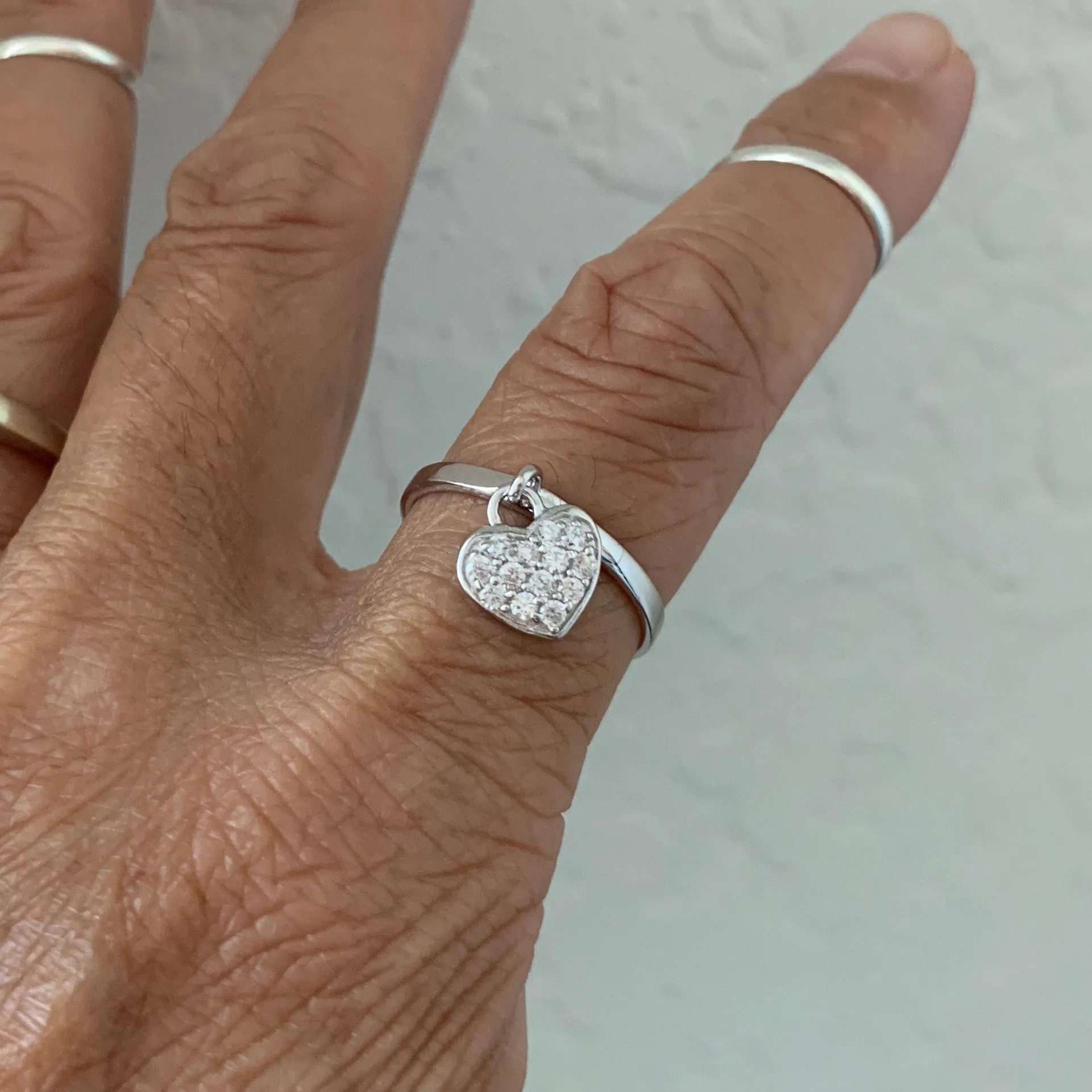 Sterling Silver Band with CZ Heart/Charm Ring, Silver Rings, Heart Ring