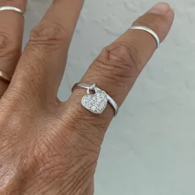 Sterling Silver Band with CZ Heart/Charm Ring, Silver Rings, Heart Ring
