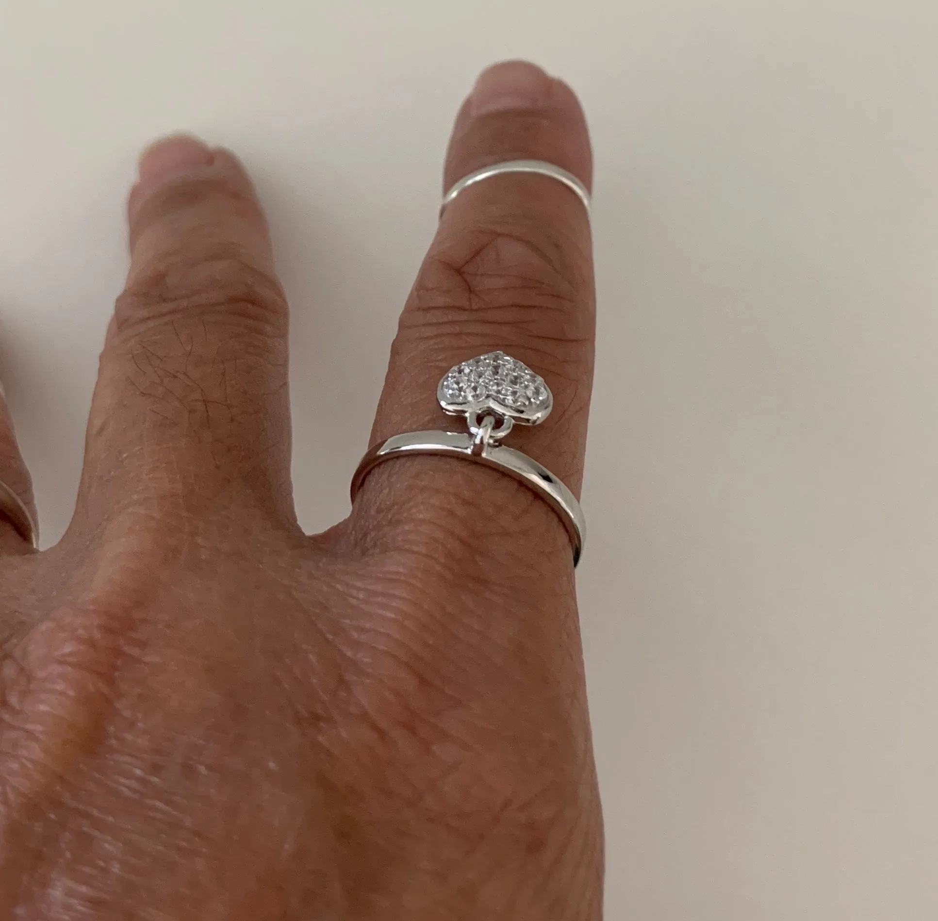 Sterling Silver Band with CZ Heart/Charm Ring, Silver Rings, Heart Ring
