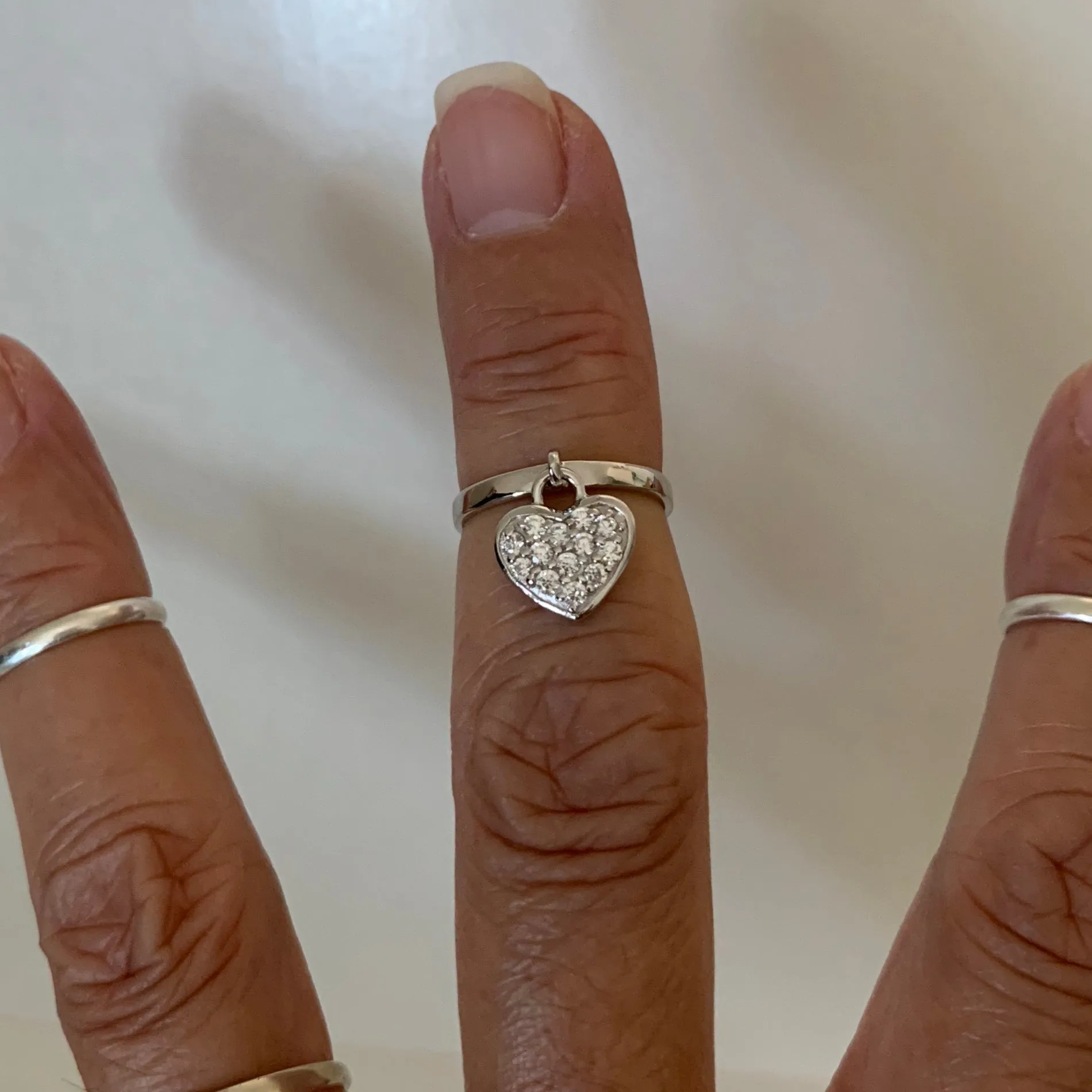 Sterling Silver Band with CZ Heart/Charm Ring, Silver Rings, Heart Ring