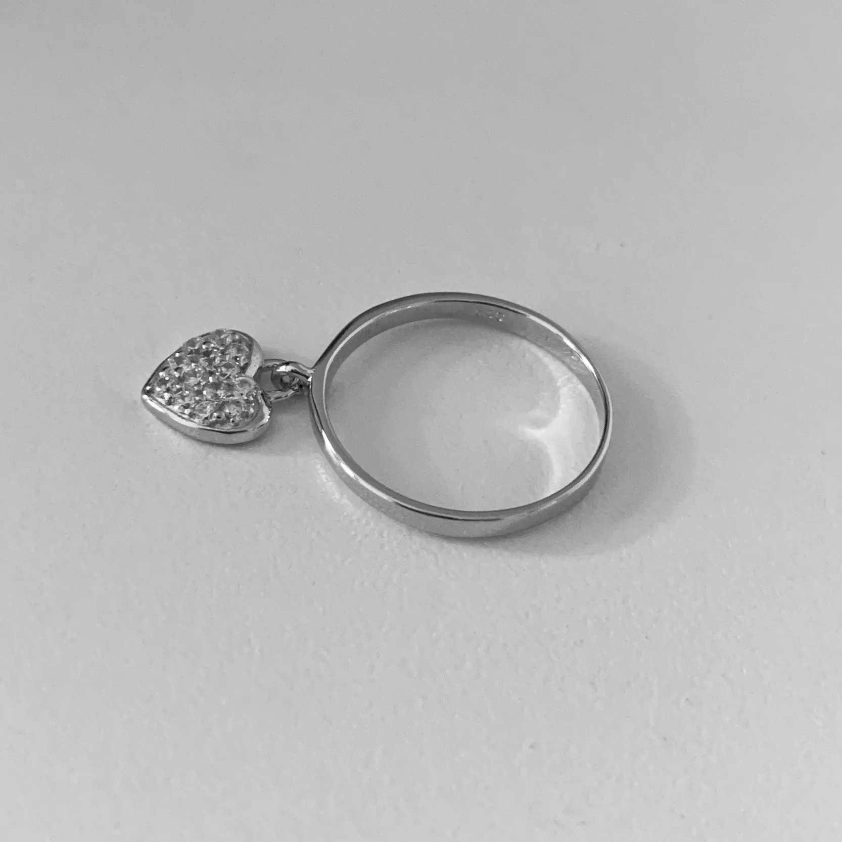Sterling Silver Band with CZ Heart/Charm Ring, Silver Rings, Heart Ring
