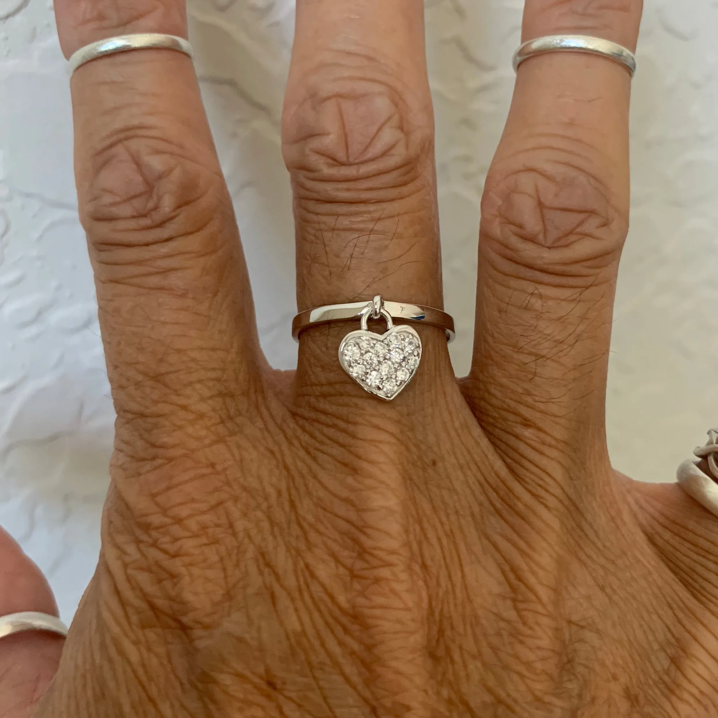 Sterling Silver Band with CZ Heart/Charm Ring, Silver Rings, Heart Ring