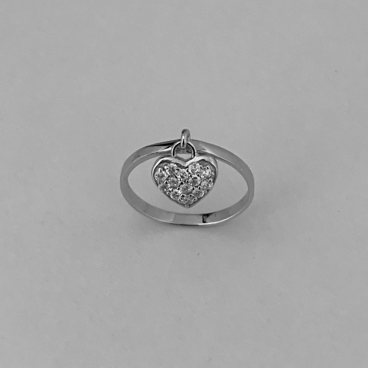 Sterling Silver Band with CZ Heart/Charm Ring, Silver Rings, Heart Ring