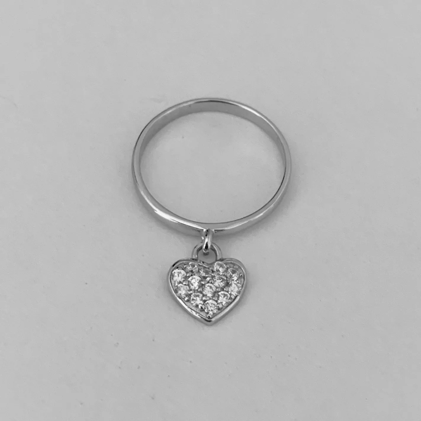 Sterling Silver Band with CZ Heart/Charm Ring, Silver Rings, Heart Ring