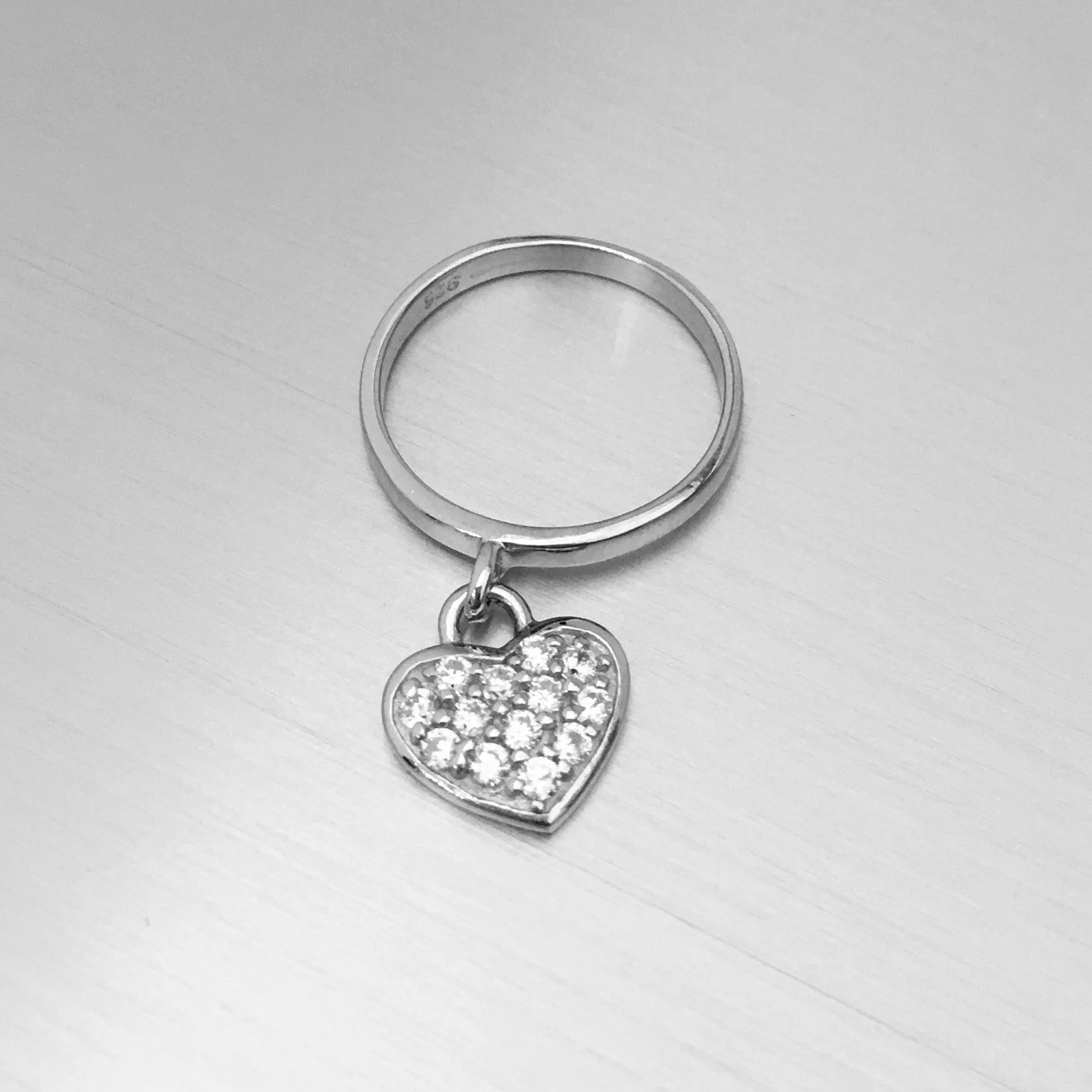 Sterling Silver Band with CZ Heart/Charm Ring, Silver Rings, Heart Ring