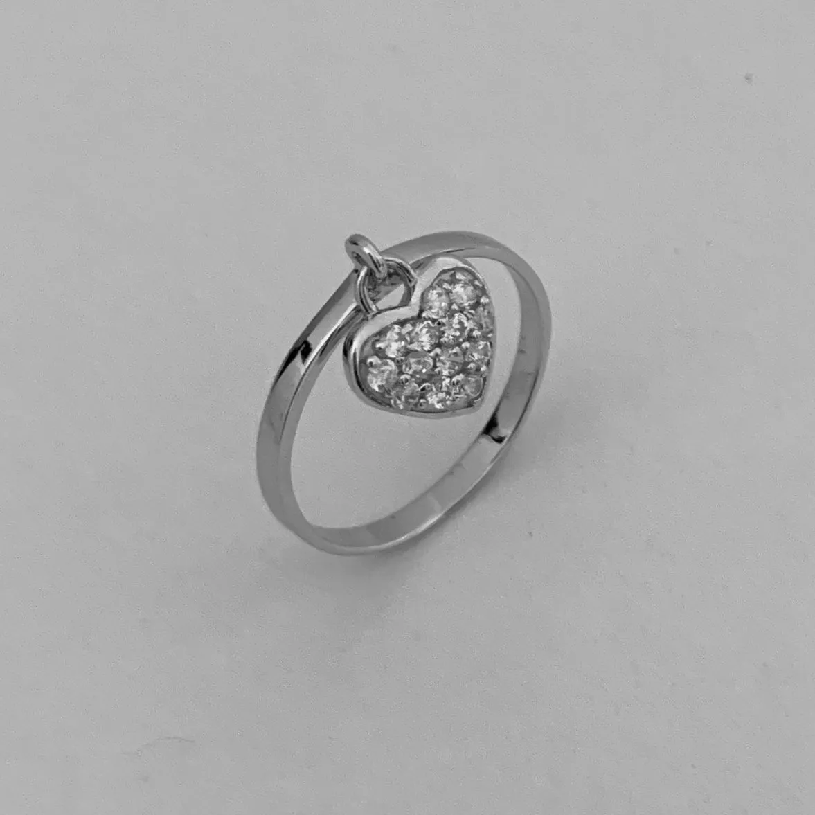 Sterling Silver Band with CZ Heart/Charm Ring, Silver Rings, Heart Ring