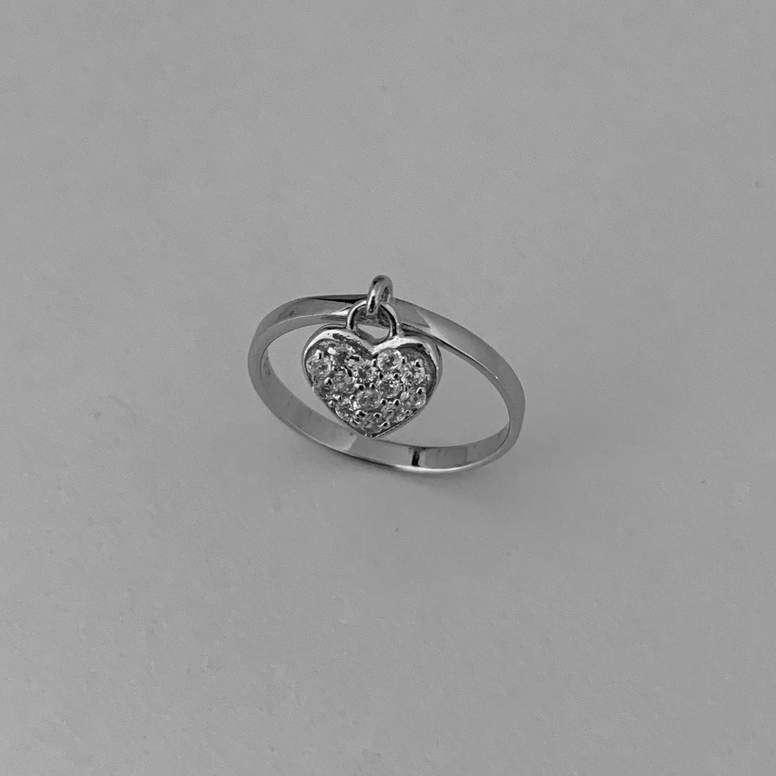 Sterling Silver Band with CZ Heart/Charm Ring, Silver Rings, Heart Ring