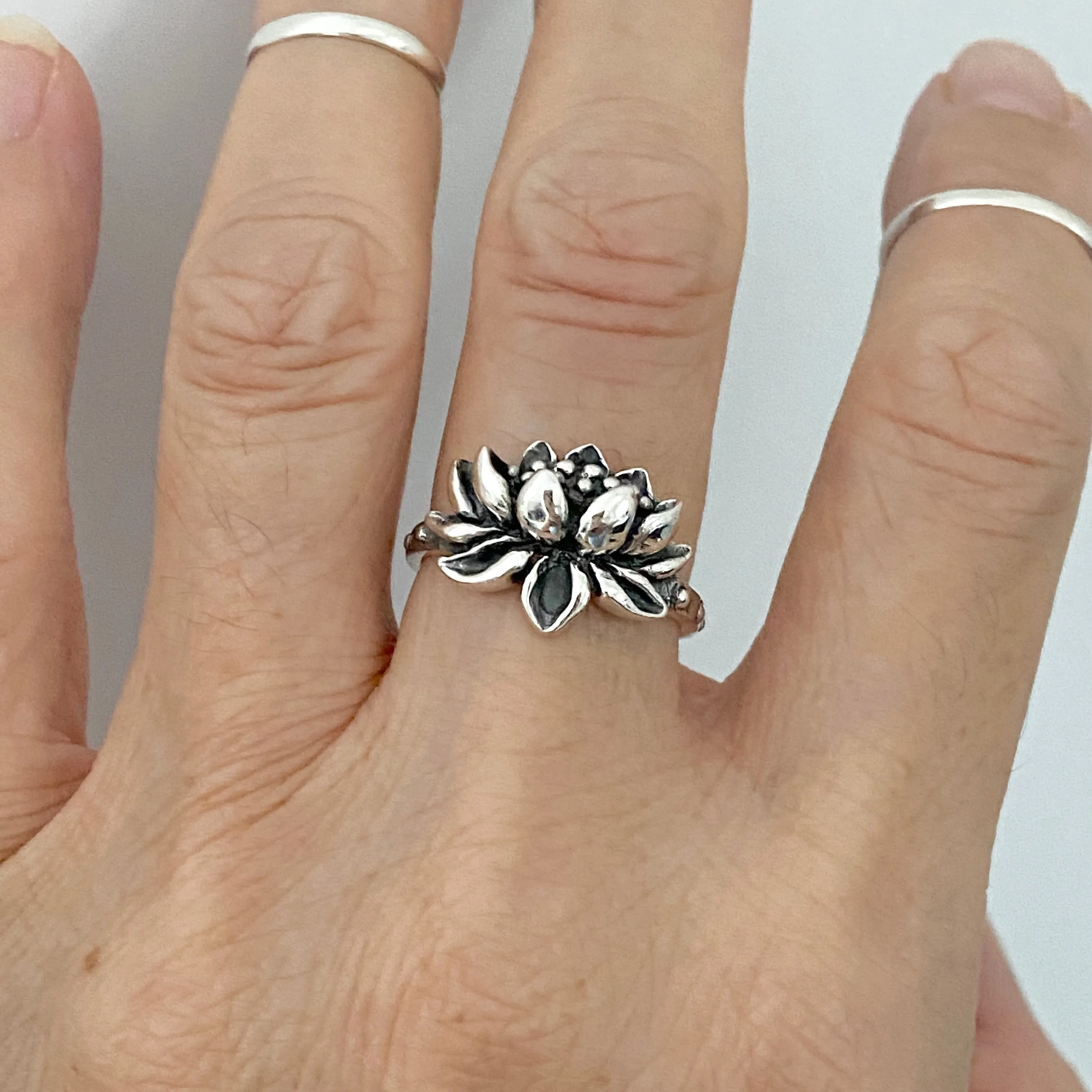Sterling Silver Blooming Lotus Ring, Flower Ring, Spirit Ring, Boho Ring