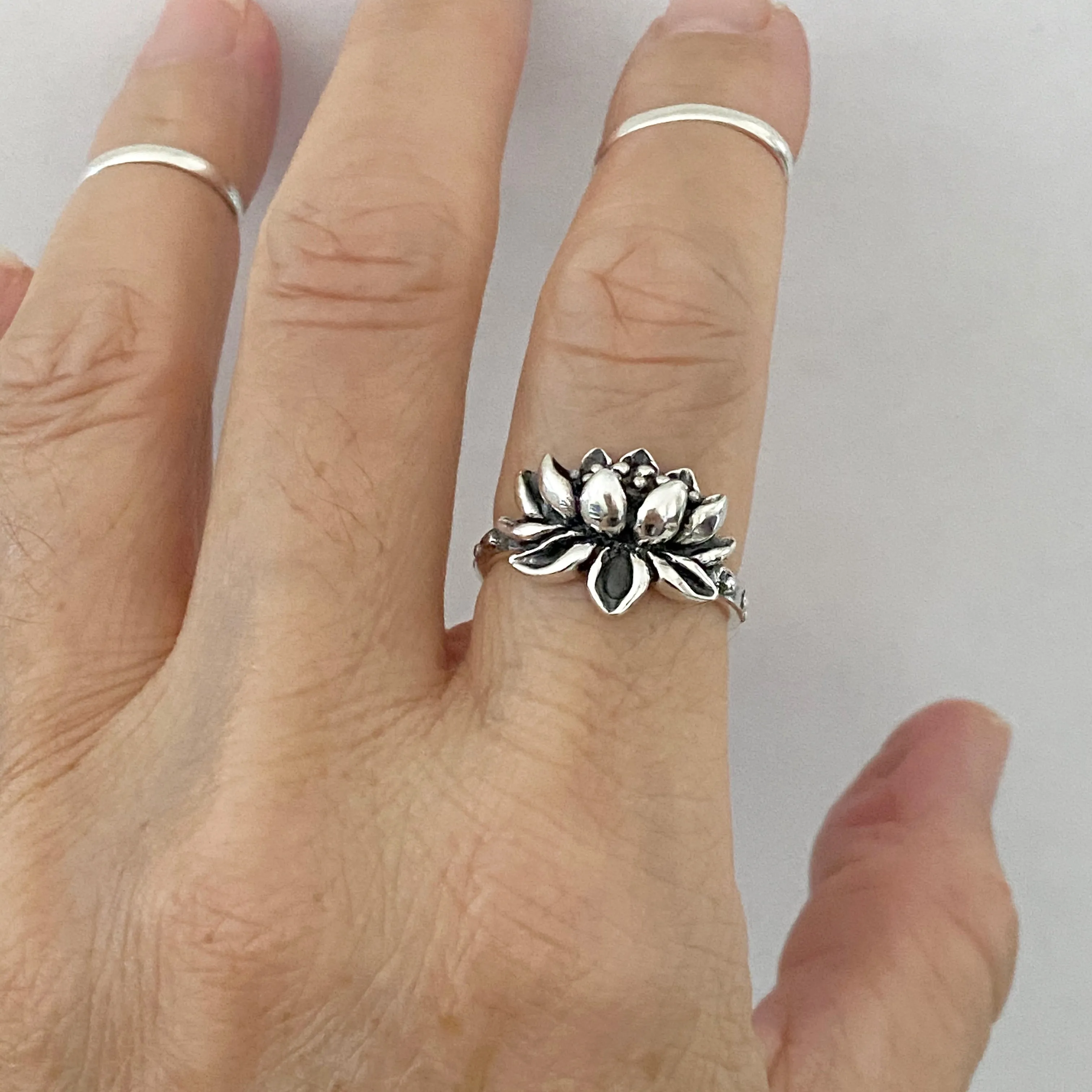 Sterling Silver Blooming Lotus Ring, Flower Ring, Spirit Ring, Boho Ring