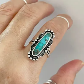 Sterling Silver Boho Long Oval Genuine Turquoise Ring, Silver Ring, Statement Ring, Boho Ring