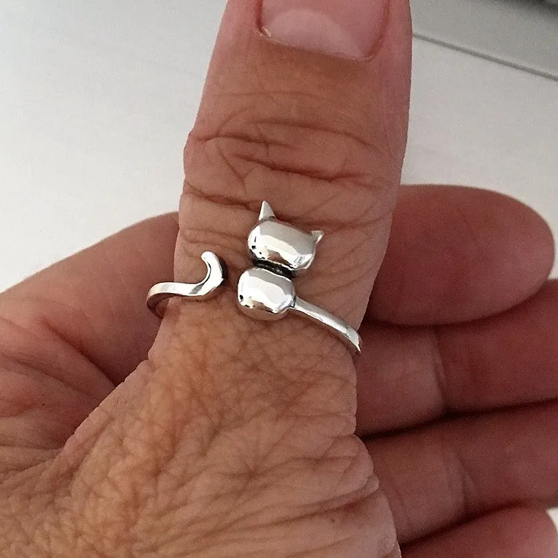 Sterling Silver Cat Ring, Kitty Cat Ring, Animal Ring, Silver Ring, Kitty Ring