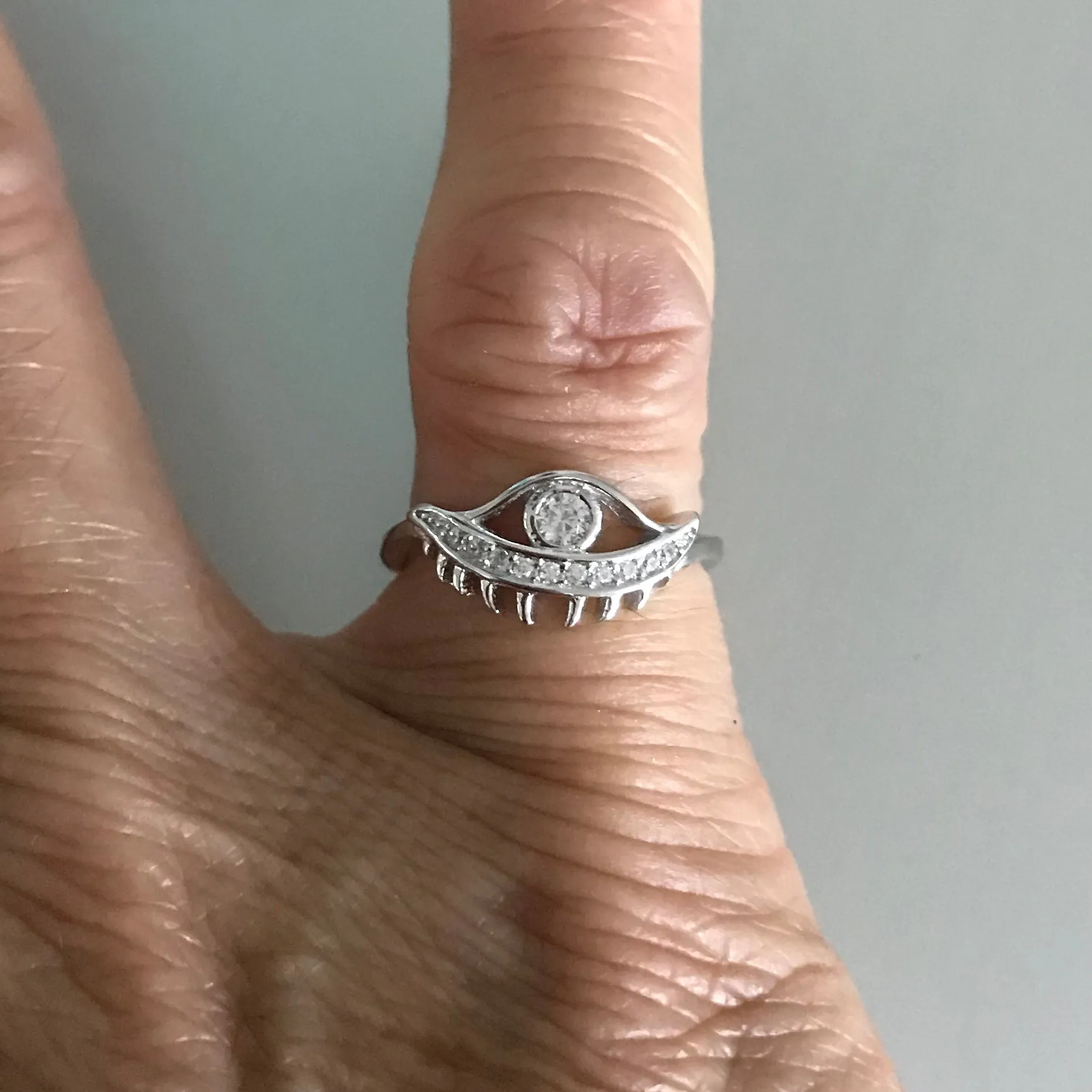 Sterling Silver CZ Eye Ring, Religious Ring, Evil Eye Ring, Silver Ring, protector Ring