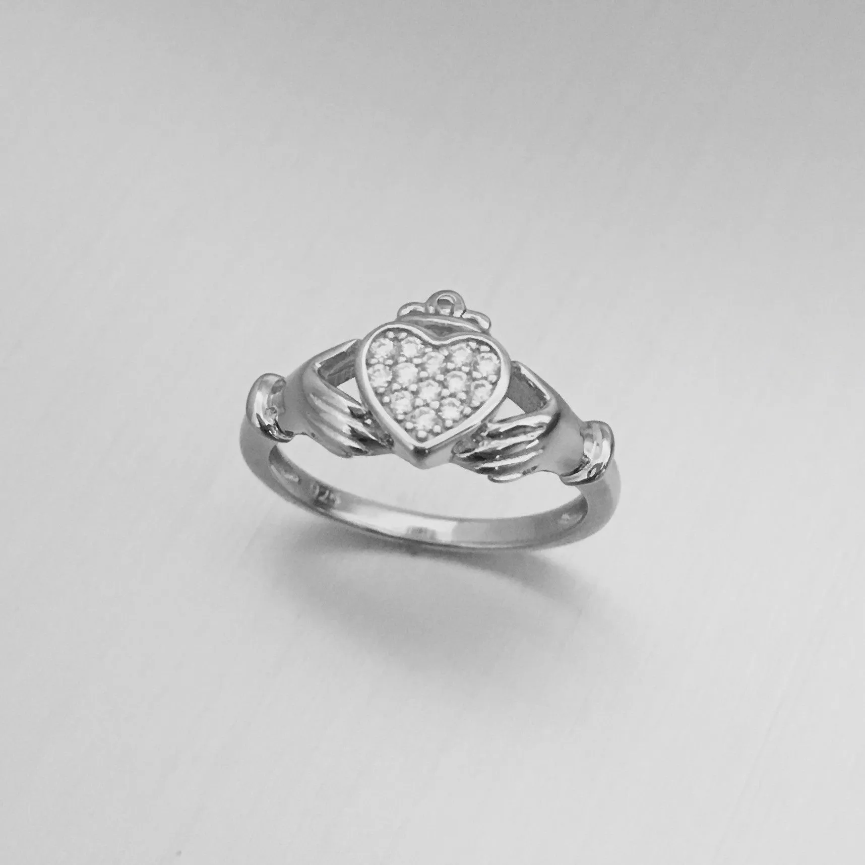 Sterling Silver CZ Heart Claddagh Ring, Silver Ring, Irish Ring, CZ Ring, Friendship Ring