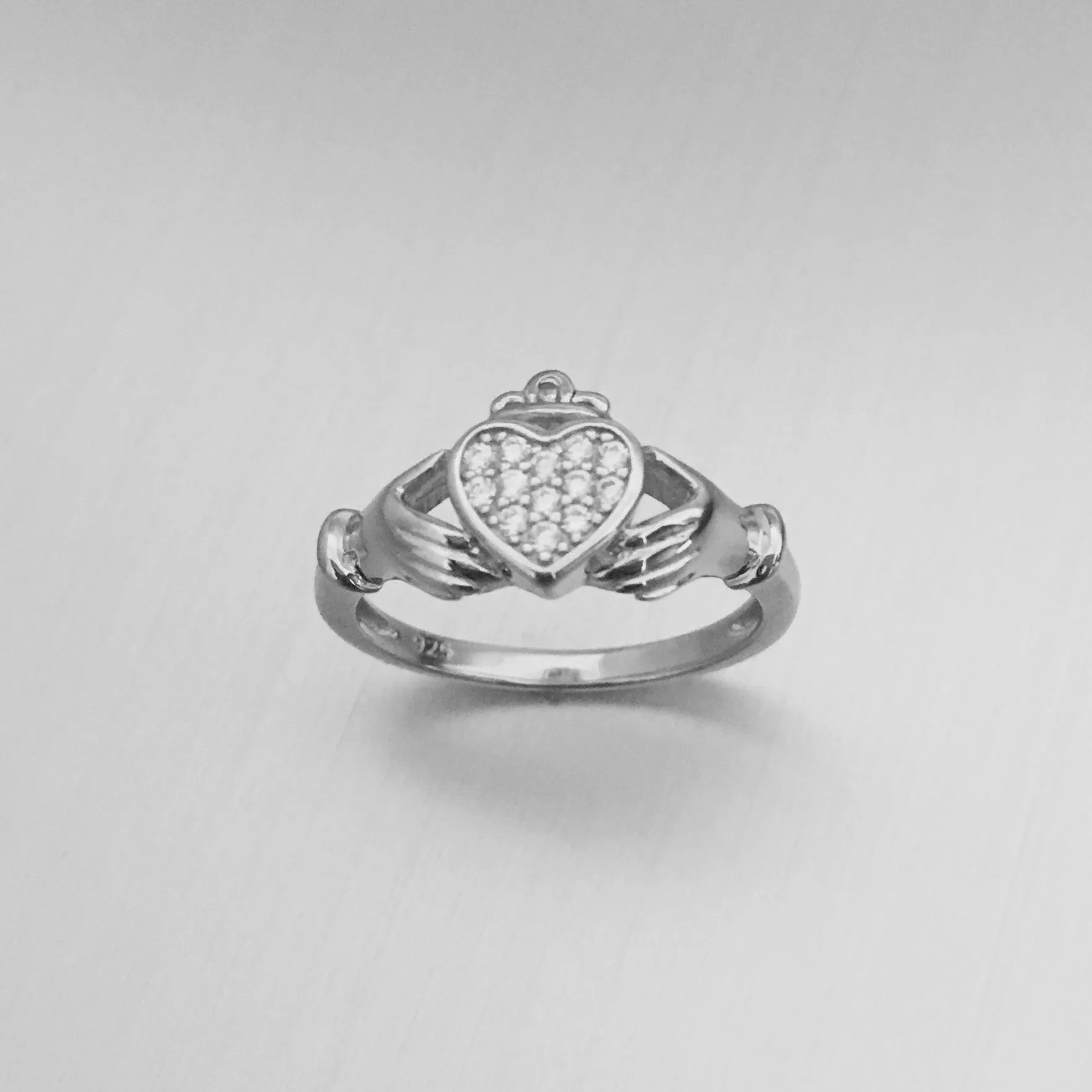 Sterling Silver CZ Heart Claddagh Ring, Silver Ring, Irish Ring, CZ Ring, Friendship Ring